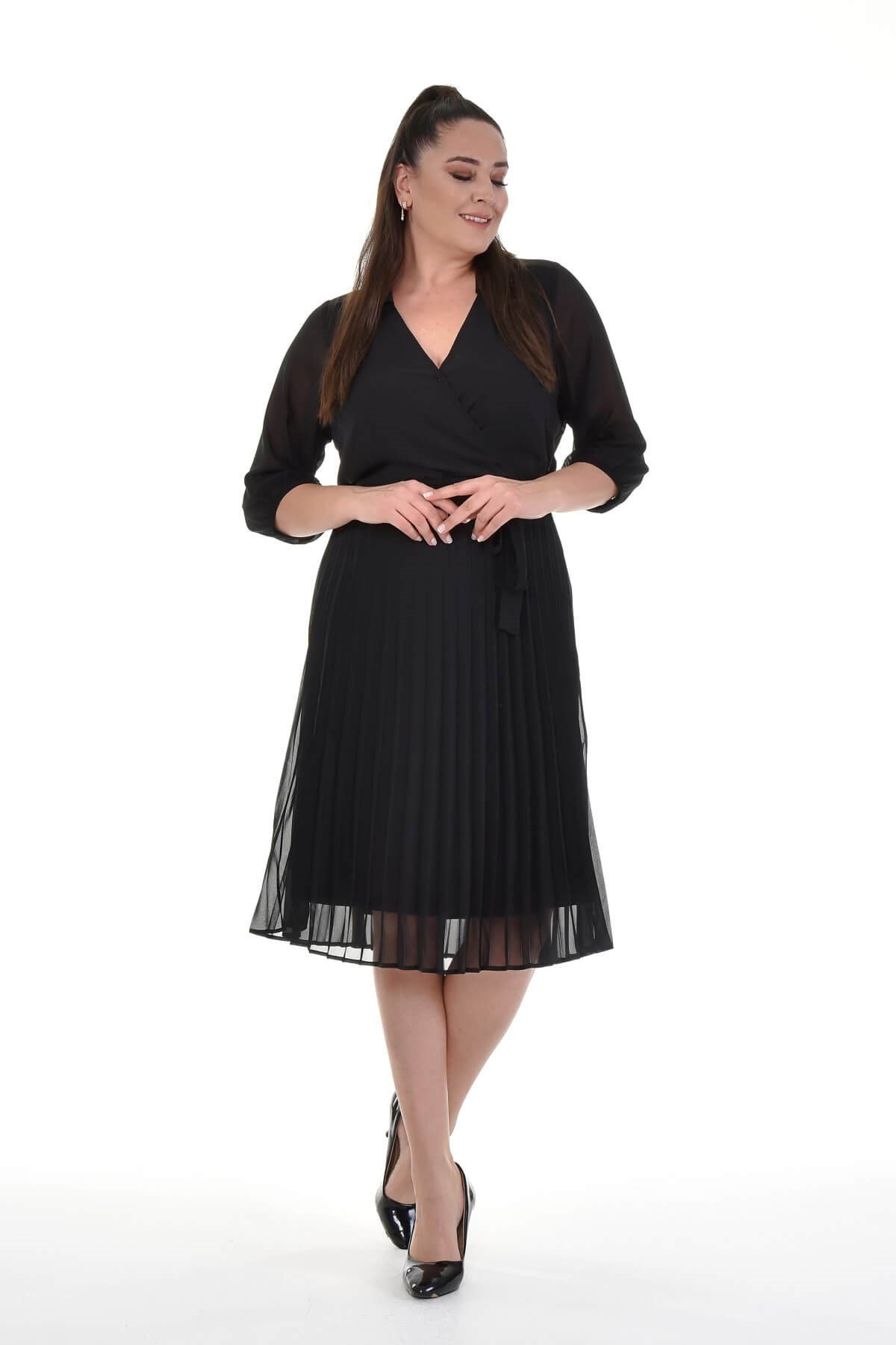 Myline-Astarlı Şifon Pliseli Elbise-Büyük Beden Abiye Elbise-77176