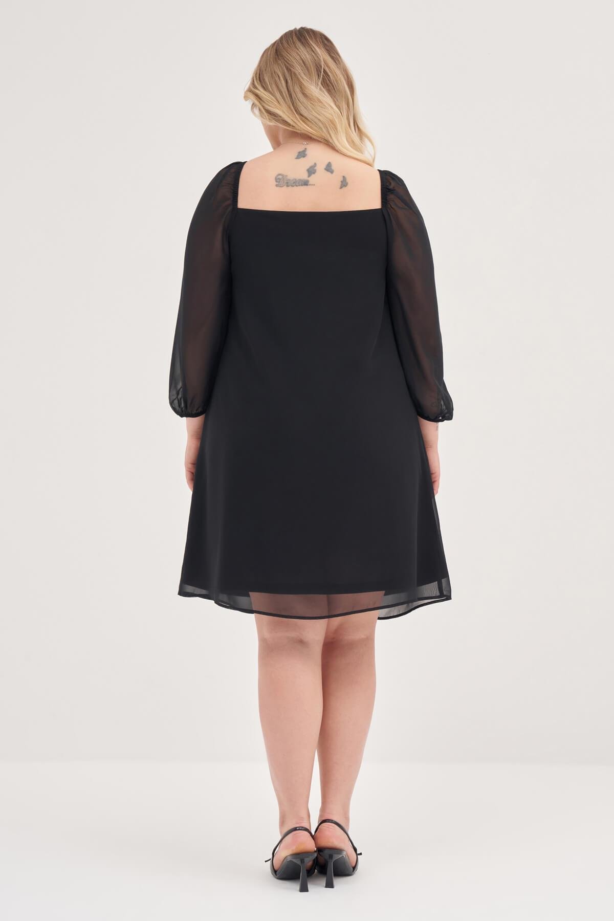 Myline-Astarlı Şifon Prenses Kol Elbise-Büyük Beden Abiye Elbise-139055