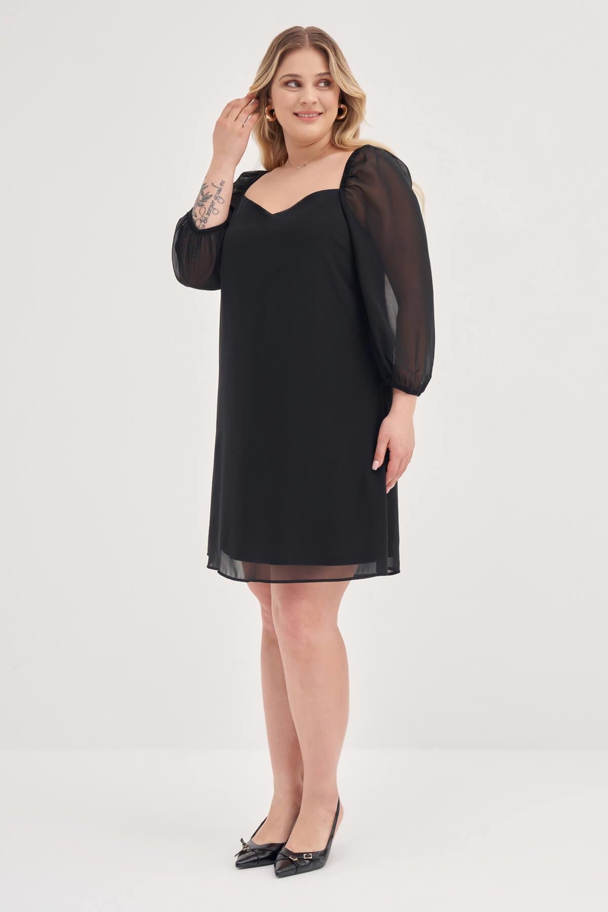 Myline-Astarlı Şifon Prenses Kol Elbise-Büyük Beden Abiye Elbise-139055