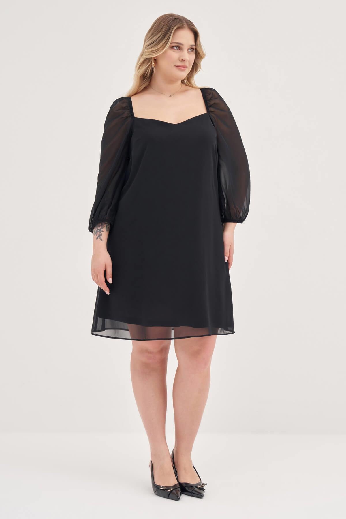 Myline-Astarlı Şifon Prenses Kol Elbise-Büyük Beden Abiye Elbise-139055