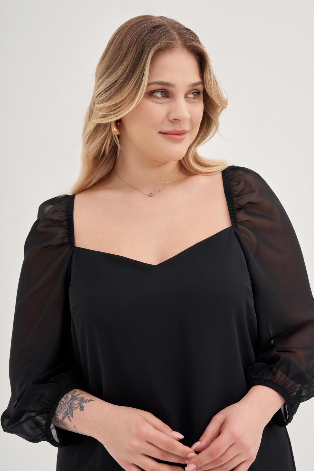 Myline-Astarlı Şifon Prenses Kol Elbise-Büyük Beden Abiye Elbise-139055