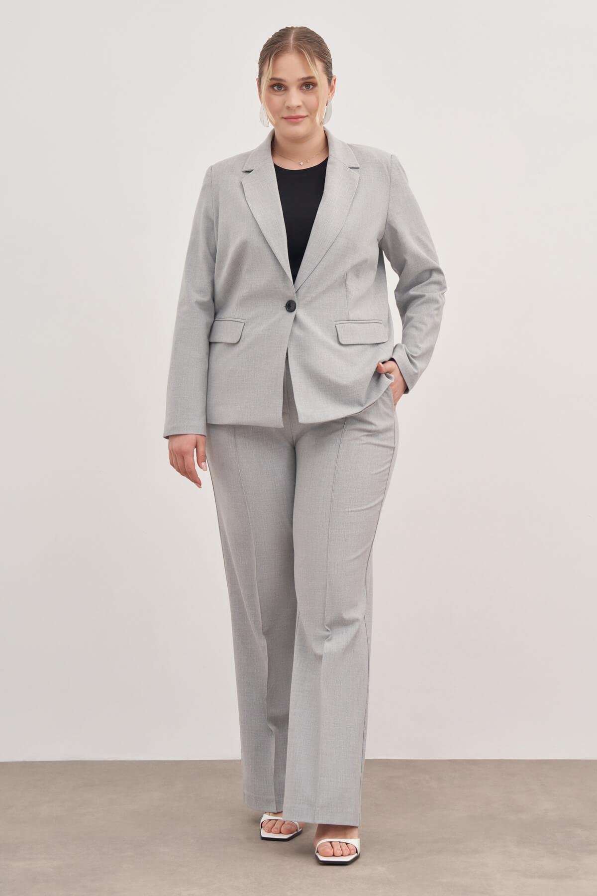 Myline-Astarlı Tek Düğmeli Blazer-Büyük Beden Ceket-129015