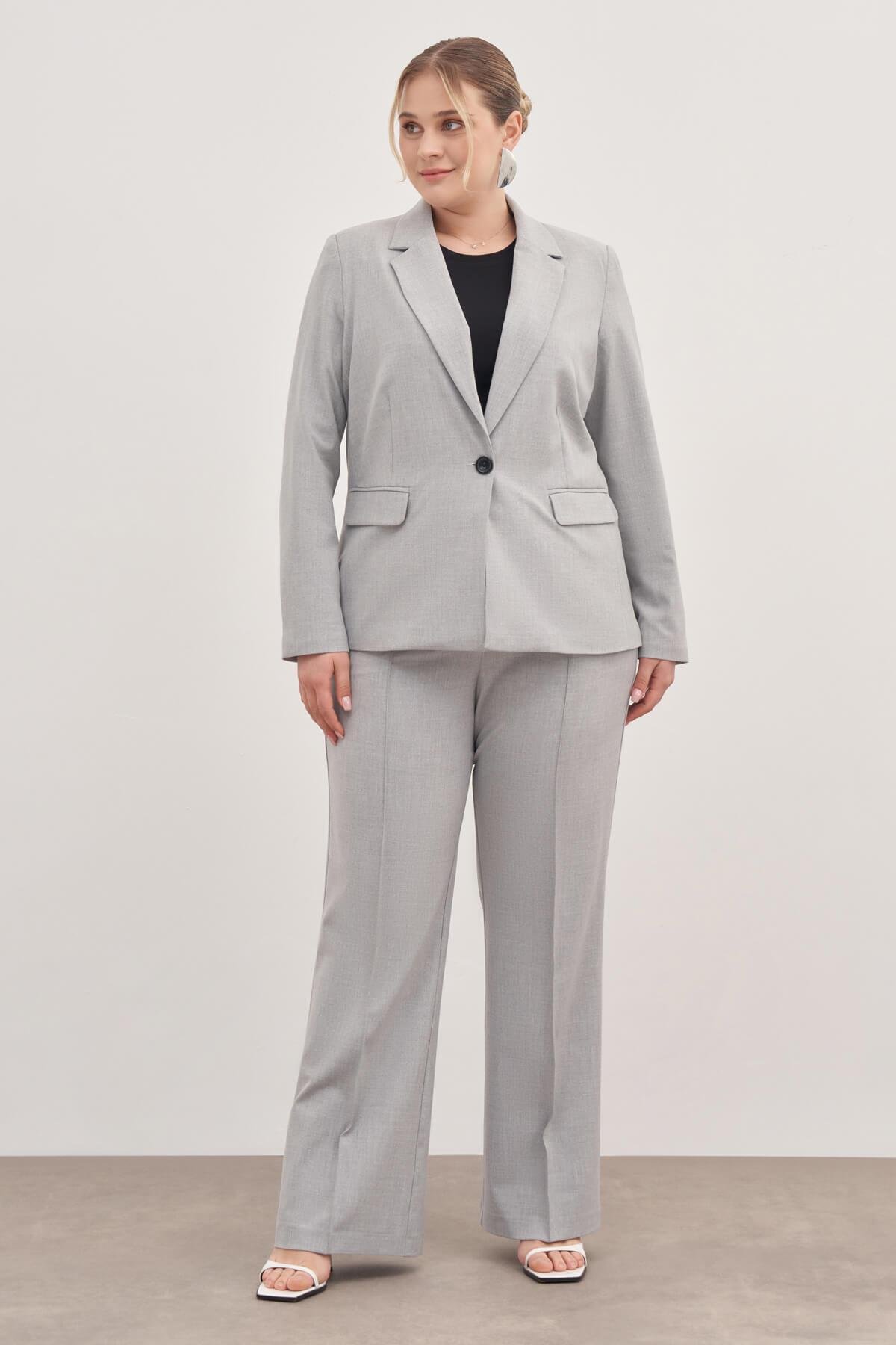 Myline-Astarlı Tek Düğmeli Blazer-Büyük Beden Ceket-129015