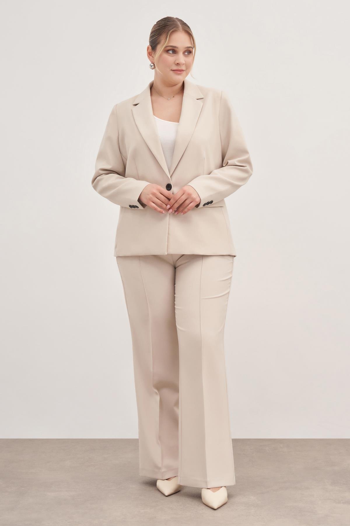 Myline-Astarlı Tek Düğmeli Blazer-Büyük Beden Ceket-129014