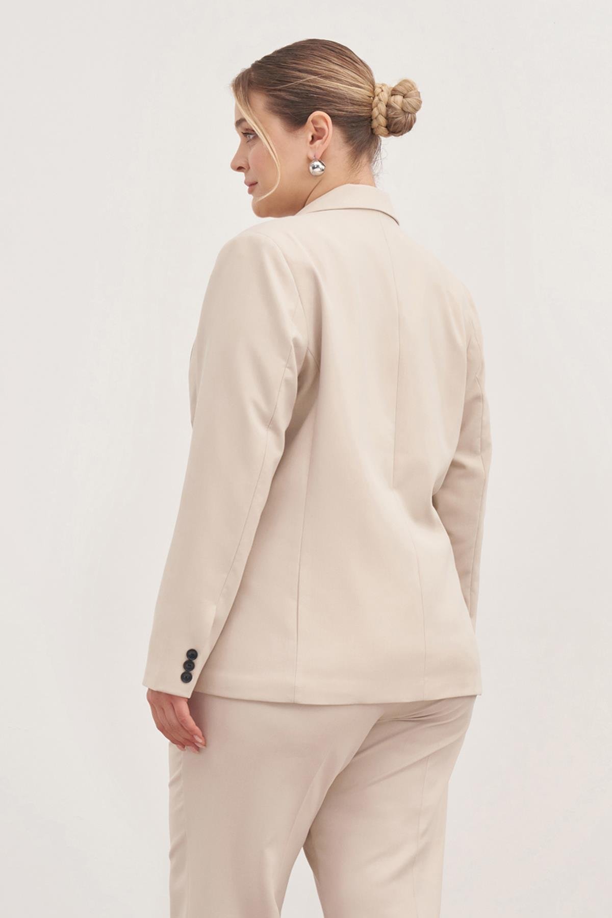 Myline-Astarlı Tek Düğmeli Blazer-Büyük Beden Ceket-129014