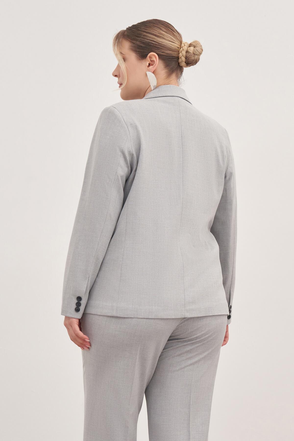 Myline-Astarlı Tek Düğmeli Blazer-Büyük Beden Ceket-129015