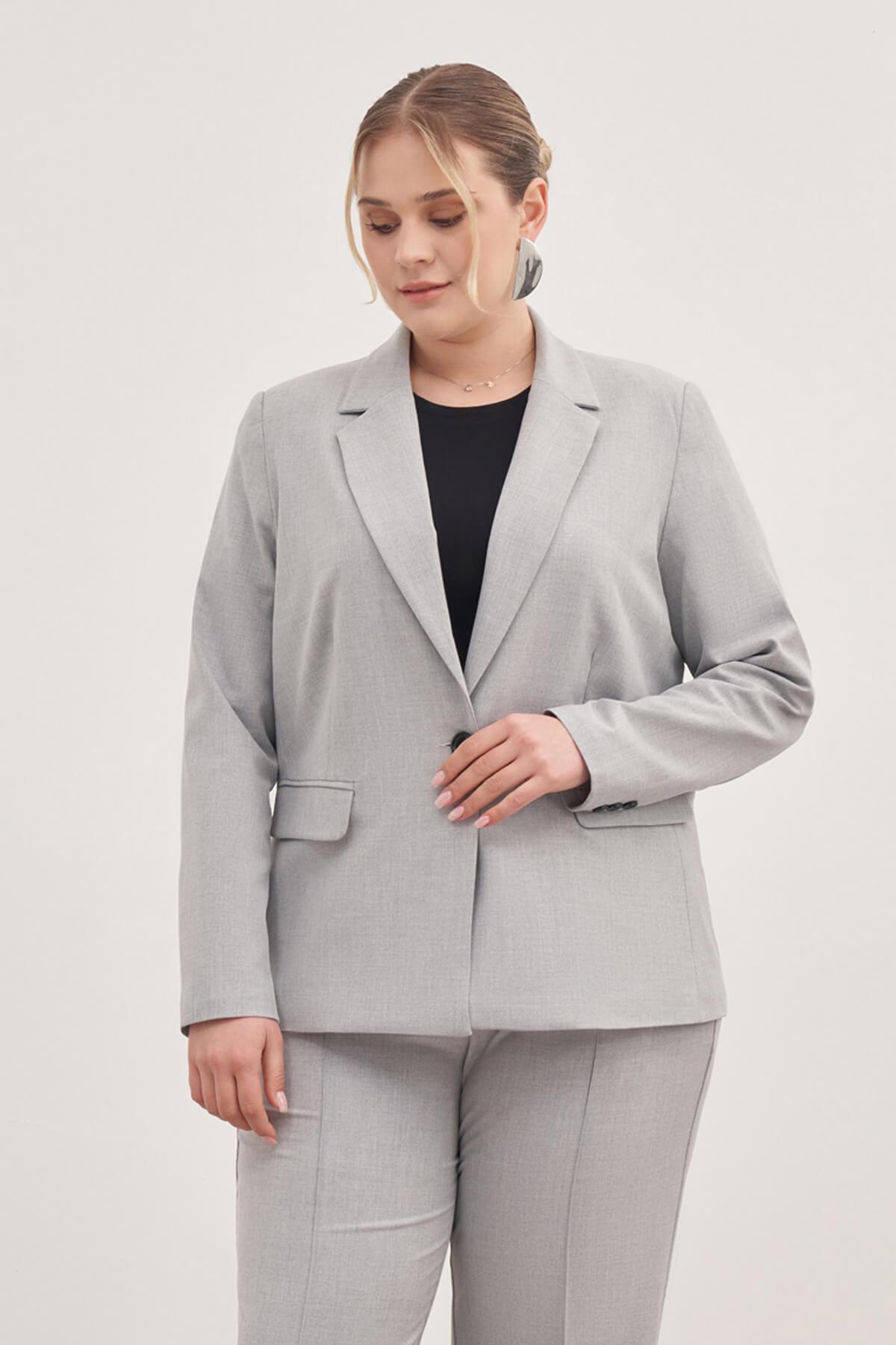 Myline-Astarlı Tek Düğmeli Blazer-Büyük Beden Ceket-129015