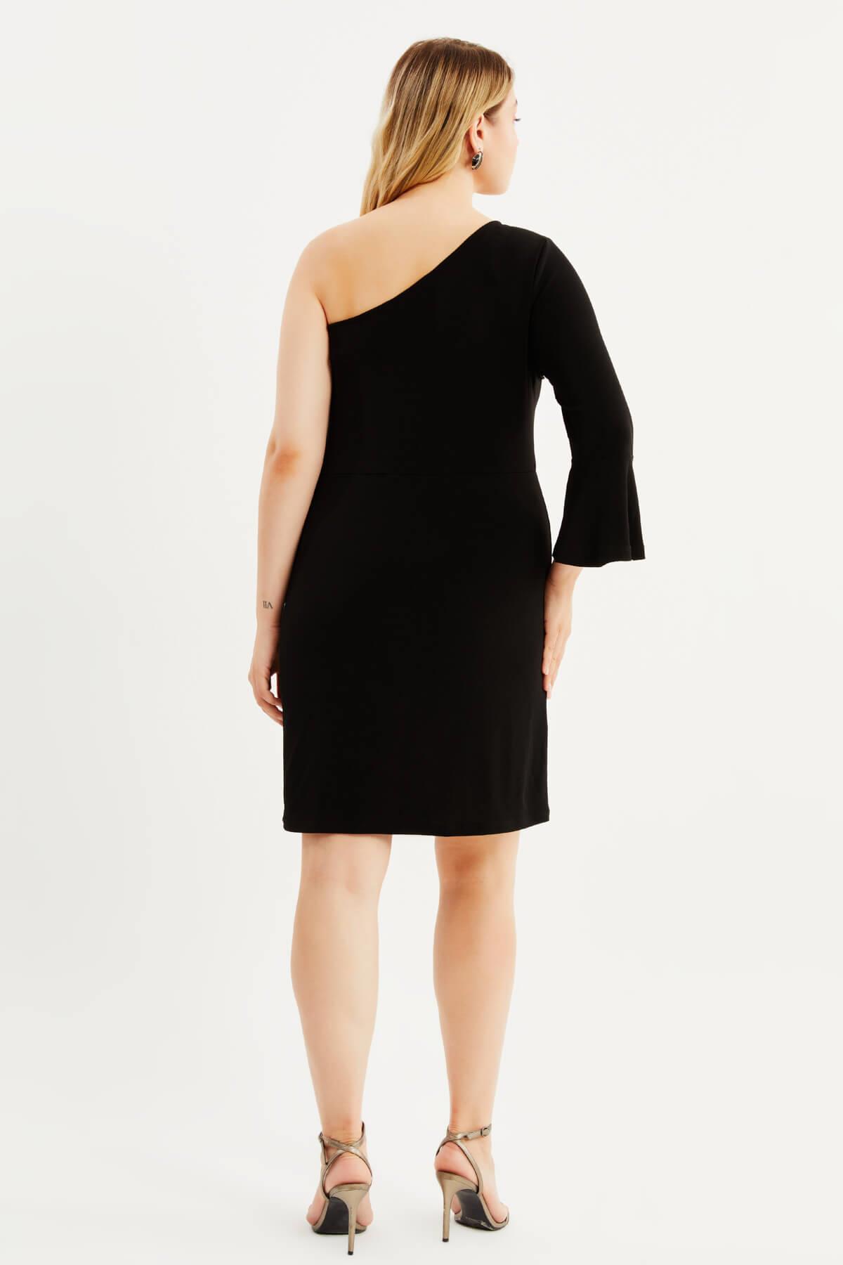 Myline-Astarlı Tek Omuz Yırtmaçlı Elbise-Büyük Beden Elbise-88018