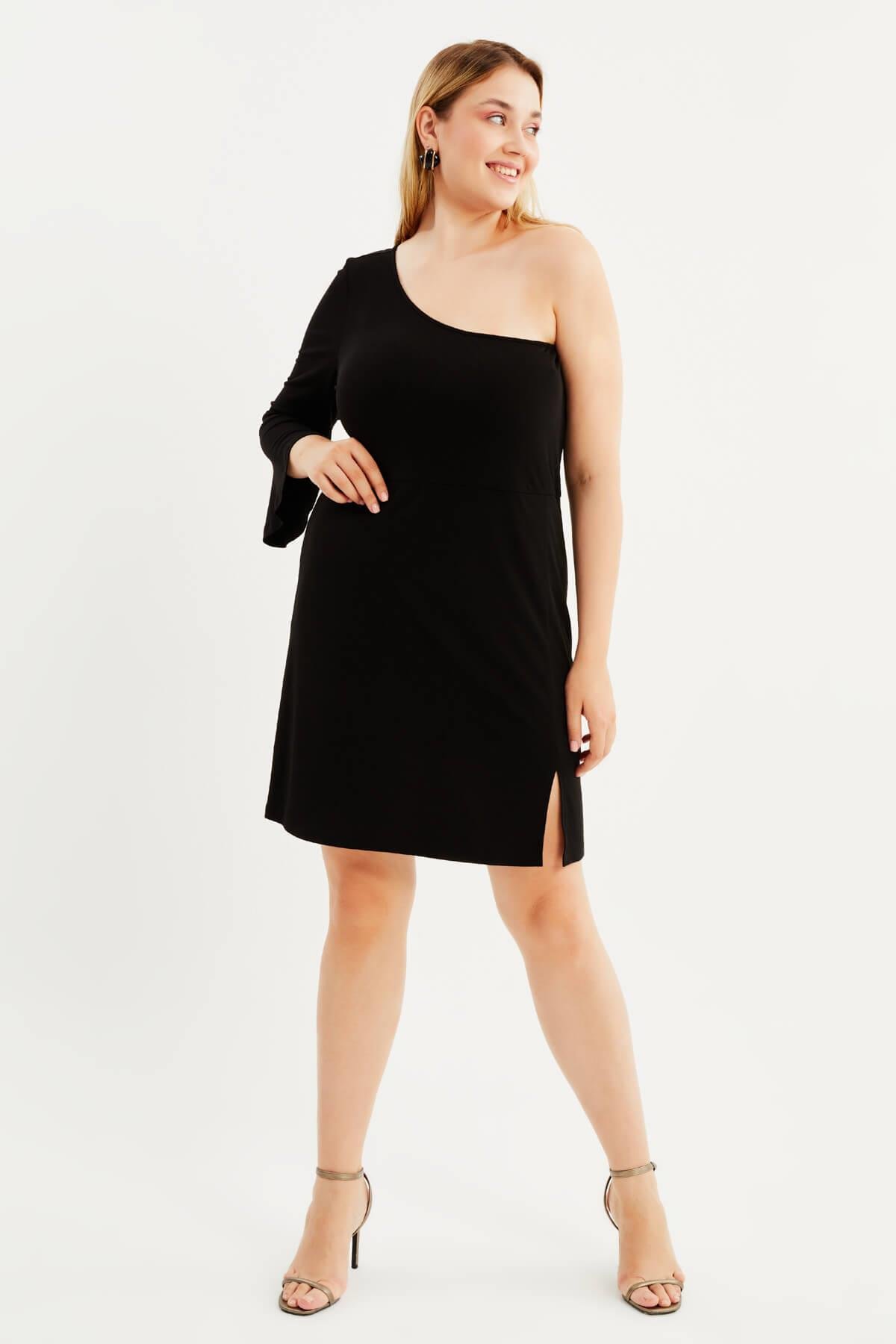 Astarlı Tek Omuz Yırtmaçlı Elbise