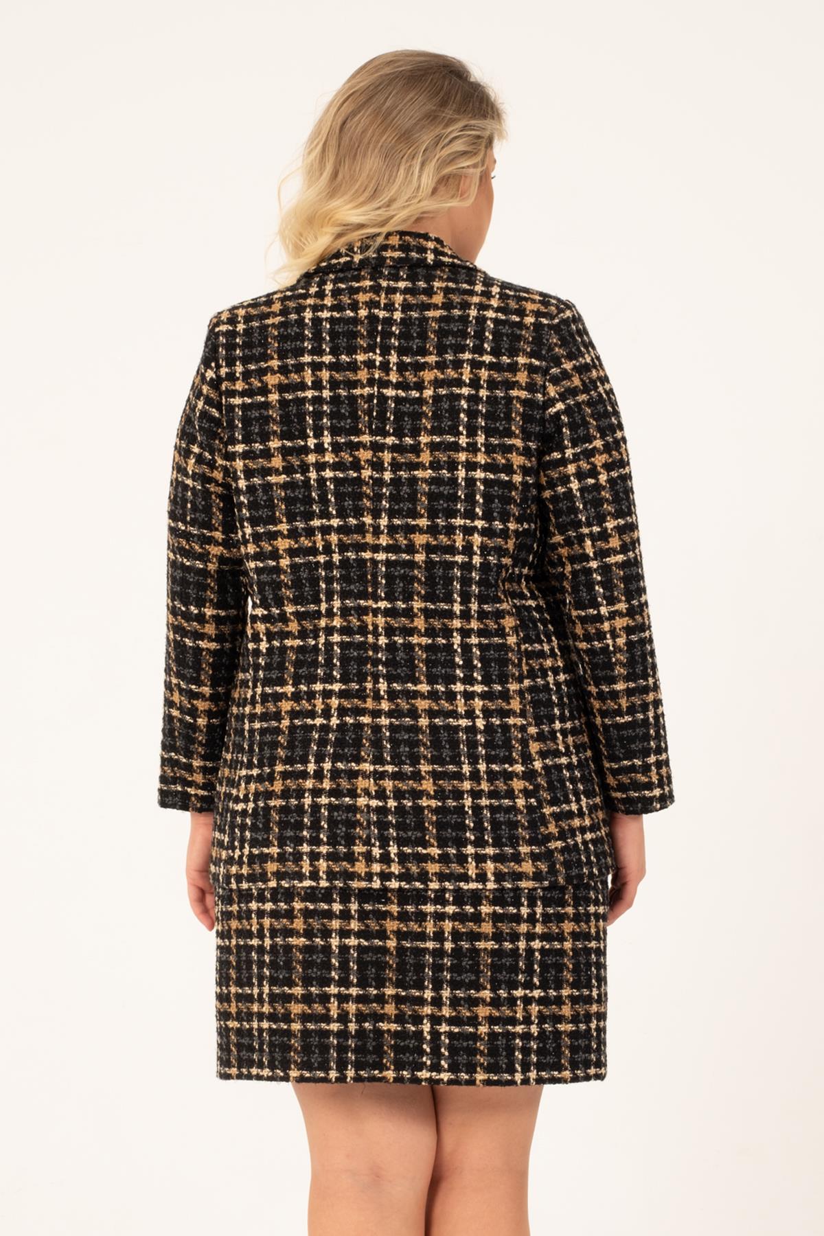 Myline-Astarlı Tüvit Kruvaze Blazer Ceket-Büyük Beden Ceket-128821