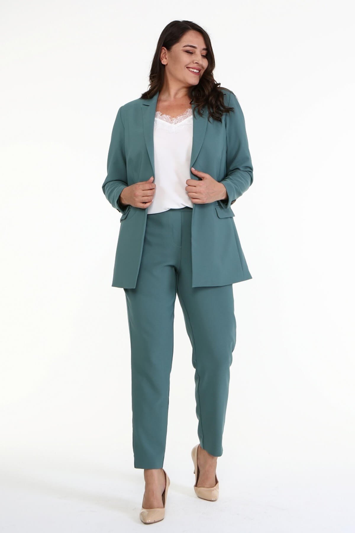 Myline-Astarlı Uzun Blazer Ceket-Büyük Beden Ceket-77160