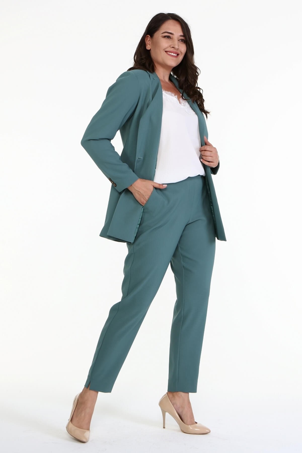 Myline-Astarlı Uzun Blazer Ceket-Büyük Beden Ceket-77160