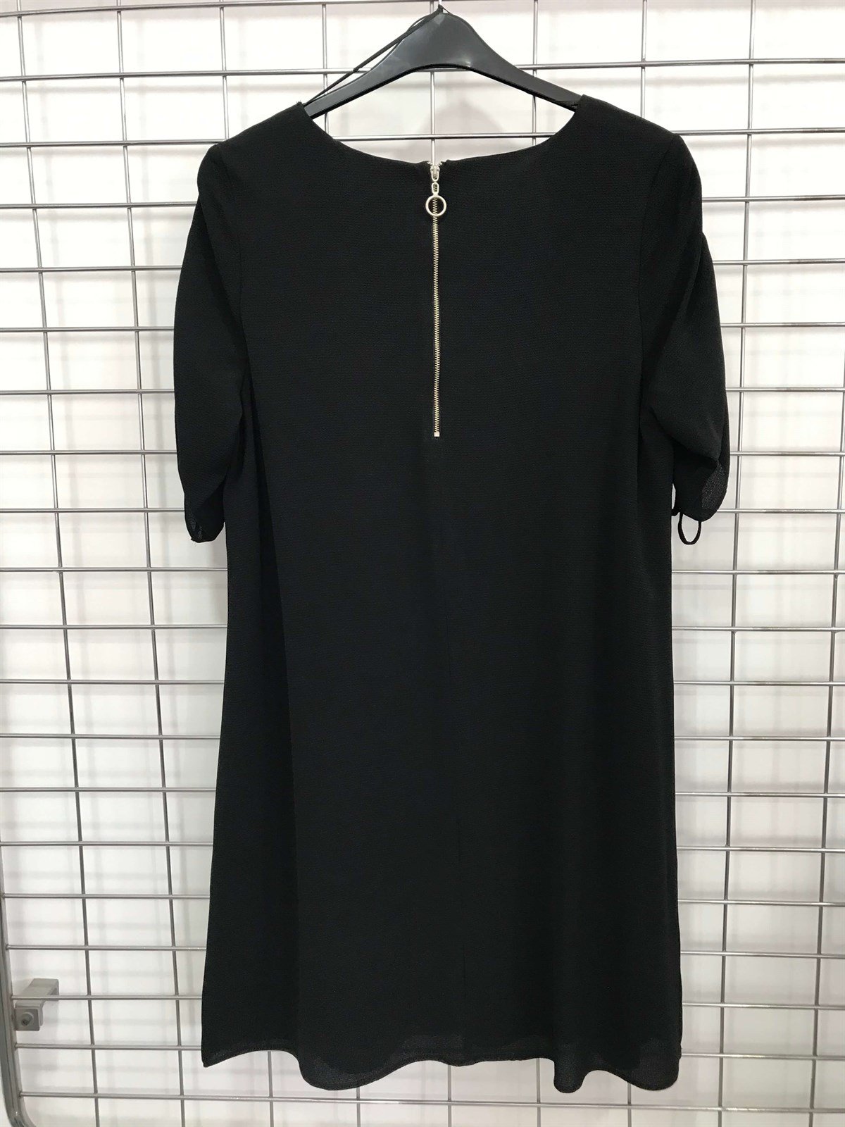 Myline-Astarlı V-Yakalı Arkası Fermuarlı Elbise-Büyük Beden Outlet-45605