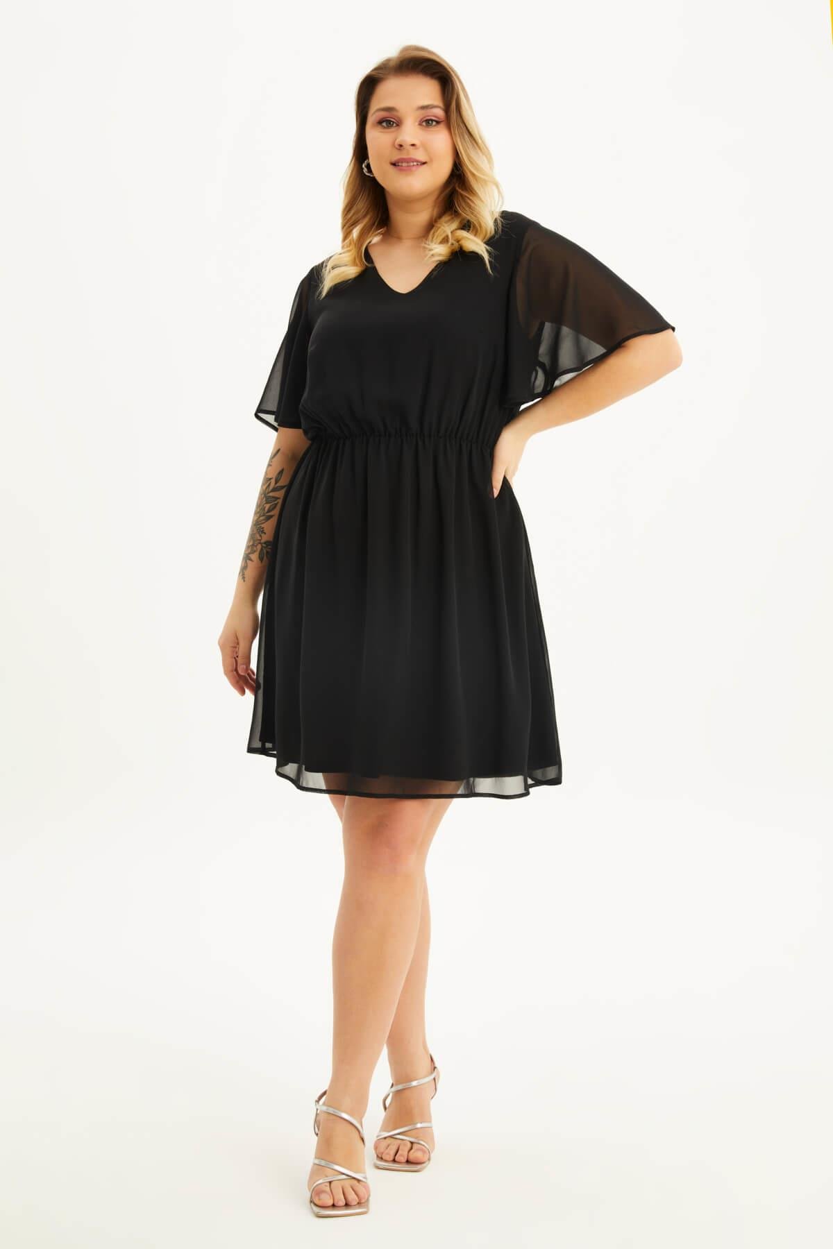 Astarlı Volanlı Şifon Elbise