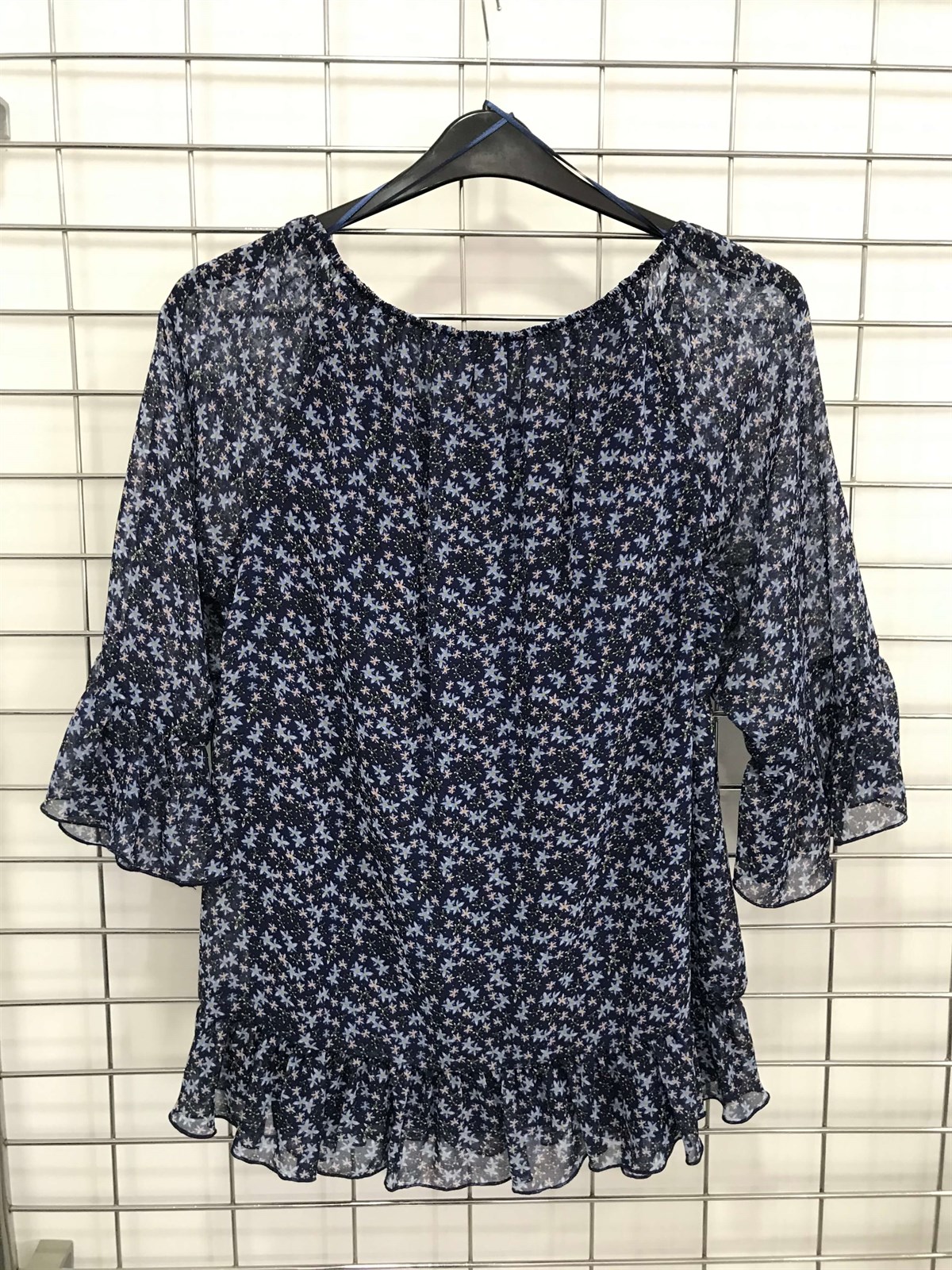 Myline-Astarlı Yaka Lastikli 3/4 Kol Şifon Bluz-Büyük Beden Outlet-45607