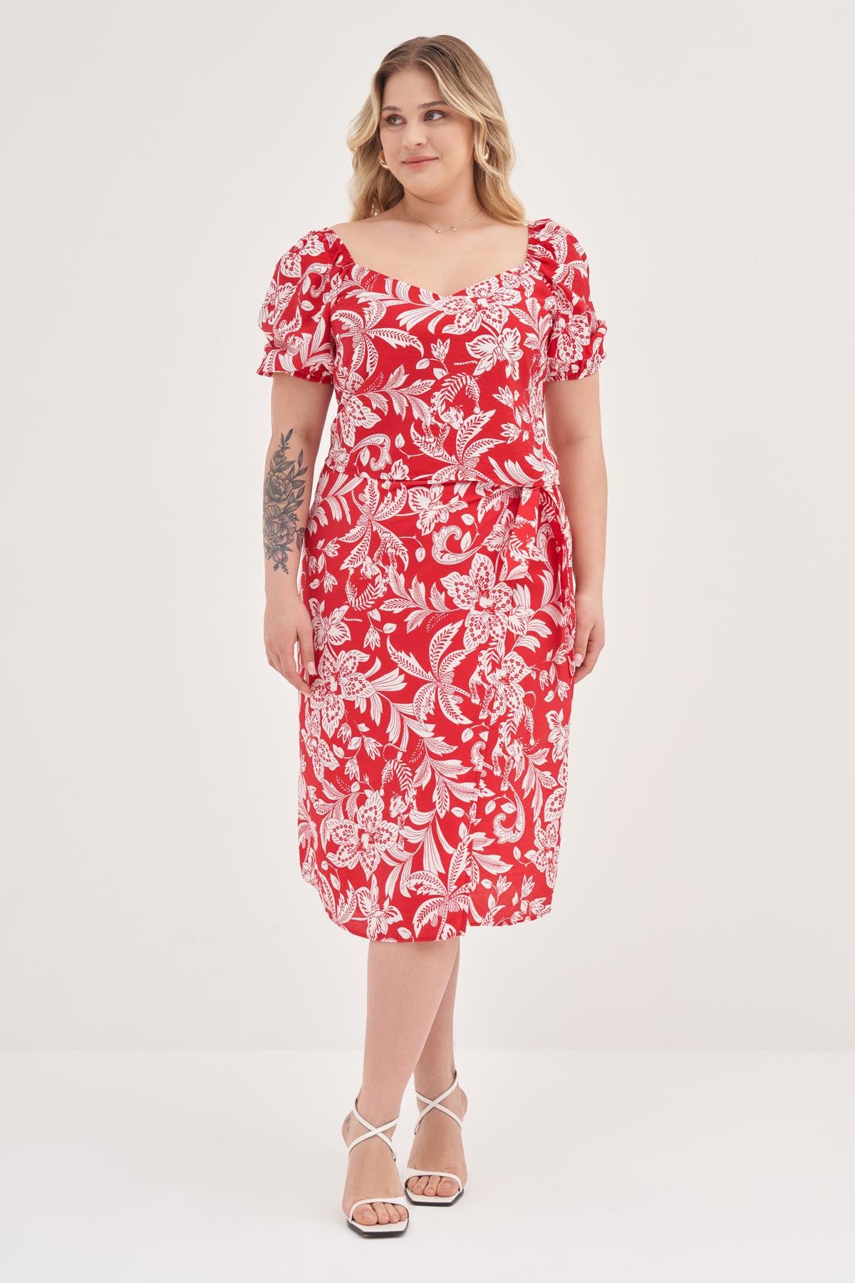 Myline-Bağlama Detaylı Etek-Büyük Beden Etek-139070