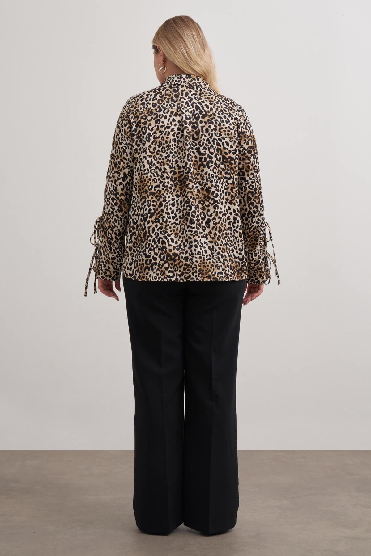 Myline-Bağlama Detaylı Leopar Bluz-Büyük Beden Bluz-149540