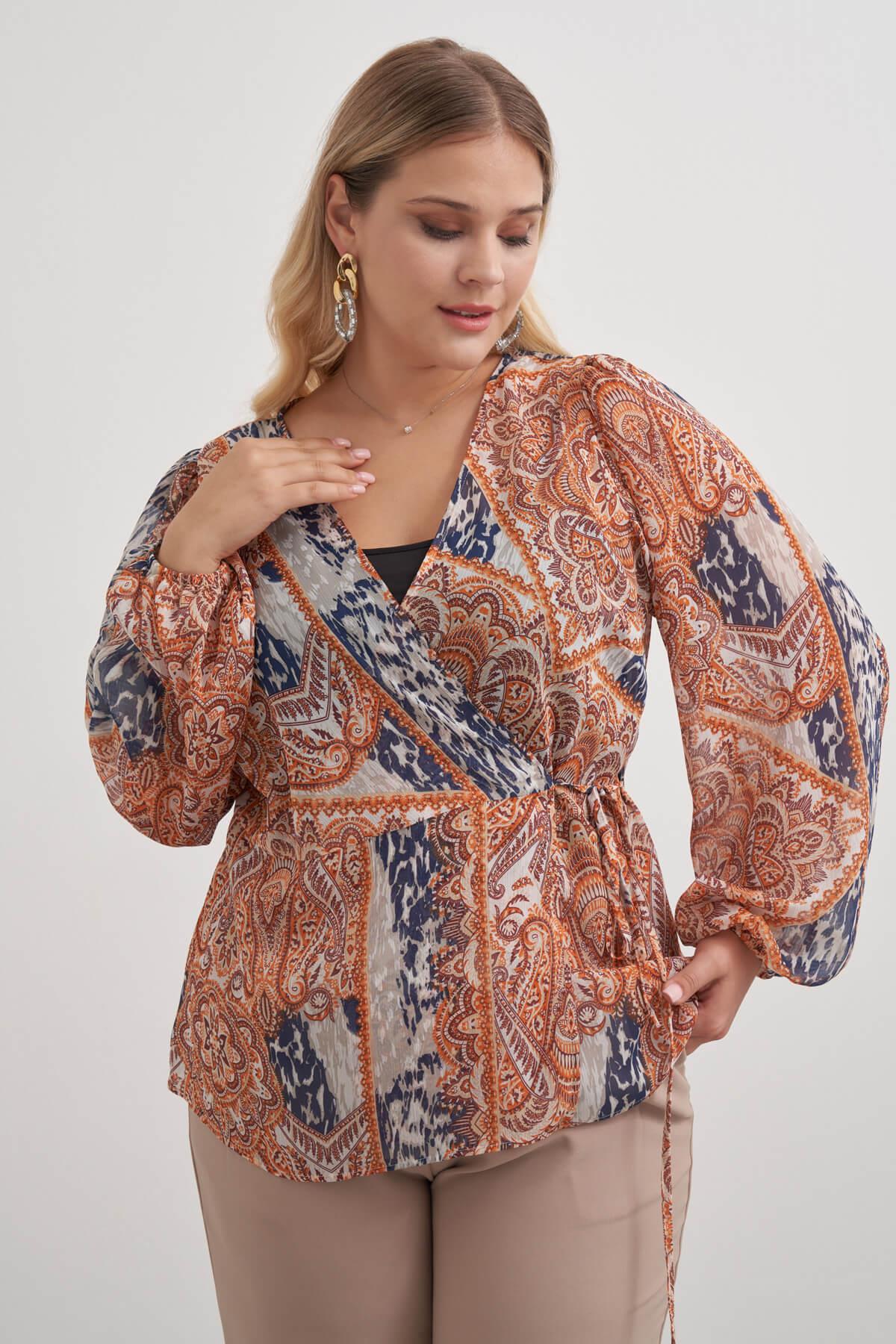 Myline-Bağlama Detaylı Şifon Bluz-Büyük Beden Bluz-149466