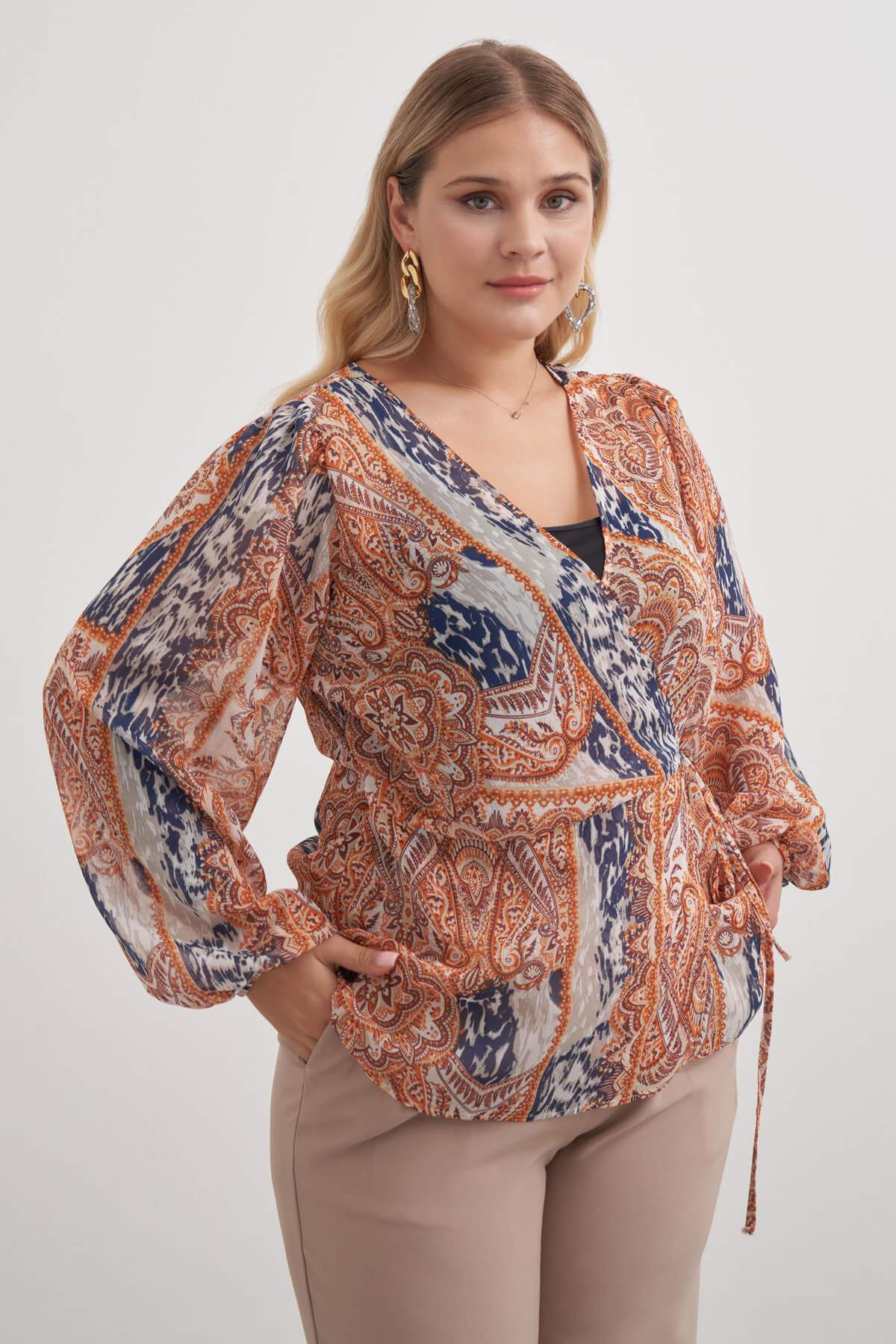 Myline-Bağlama Detaylı Şifon Bluz-Büyük Beden Bluz-149466