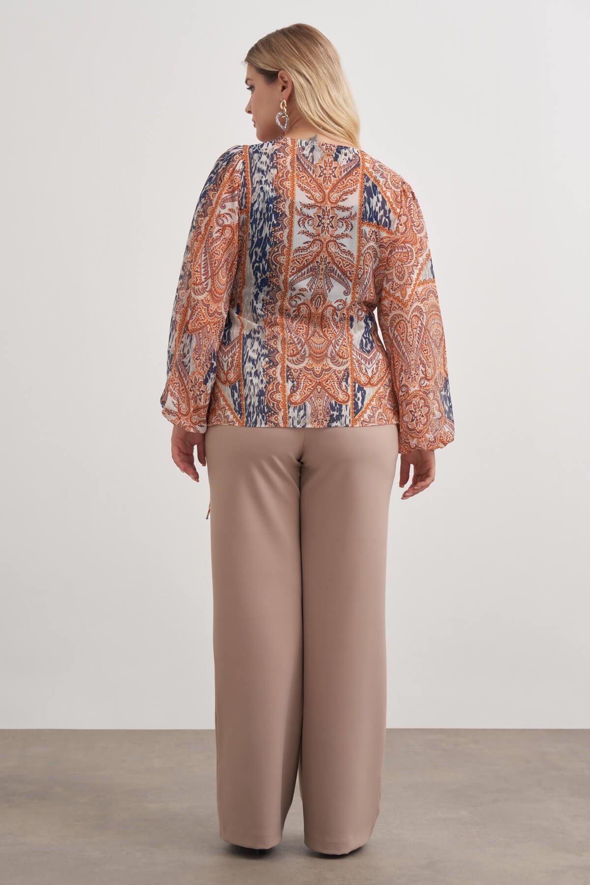 Myline-Bağlama Detaylı Şifon Bluz-Büyük Beden Bluz-149466