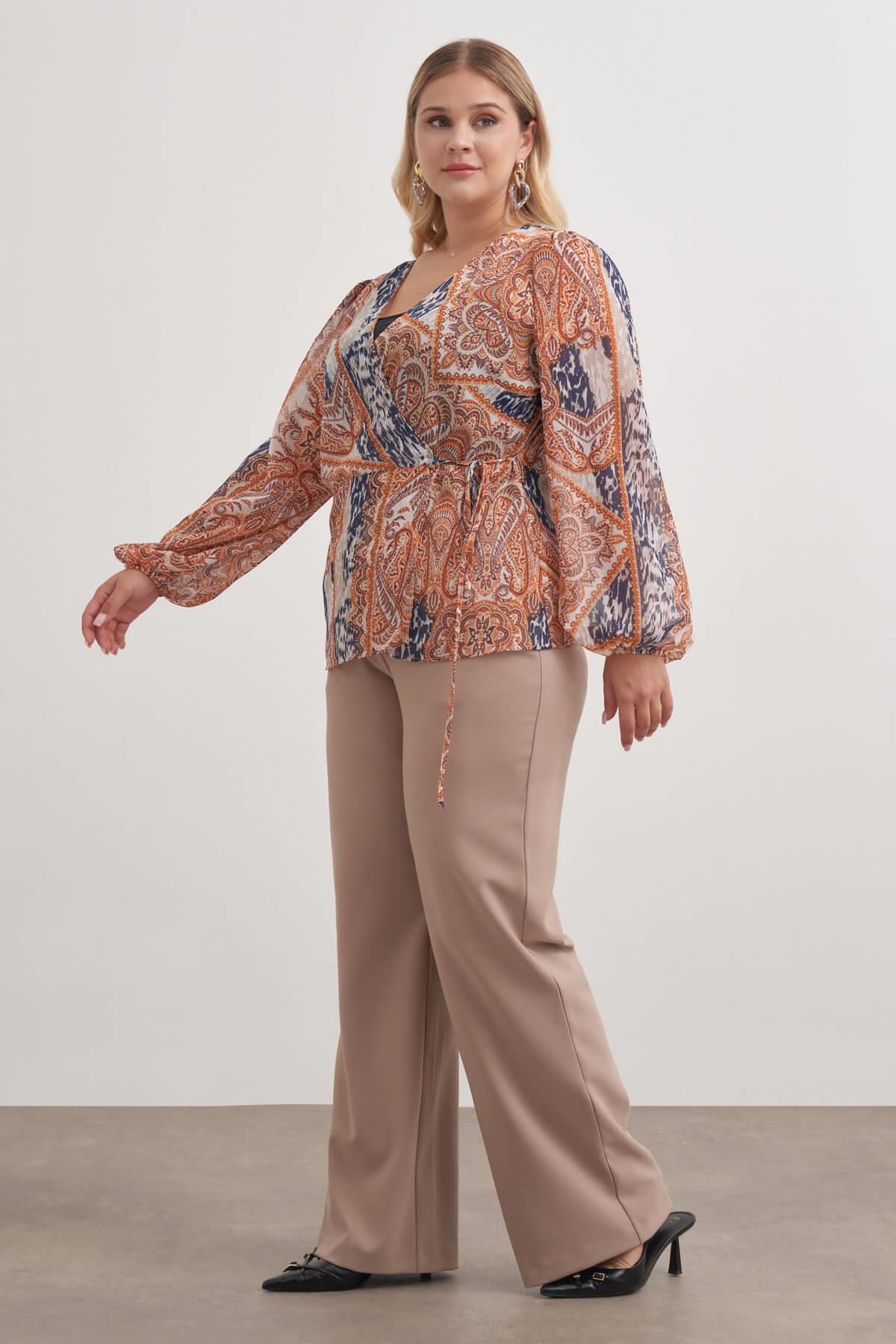 Myline-Bağlama Detaylı Şifon Bluz-Büyük Beden Bluz-149466