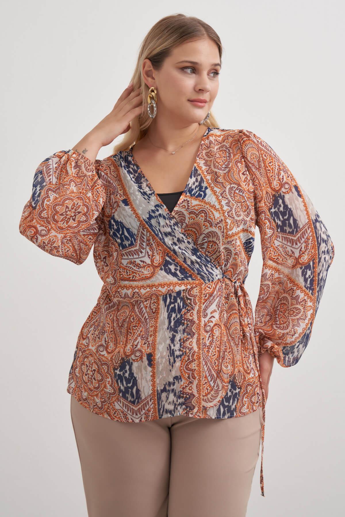 Myline-Bağlama Detaylı Şifon Bluz-Büyük Beden Bluz-149466