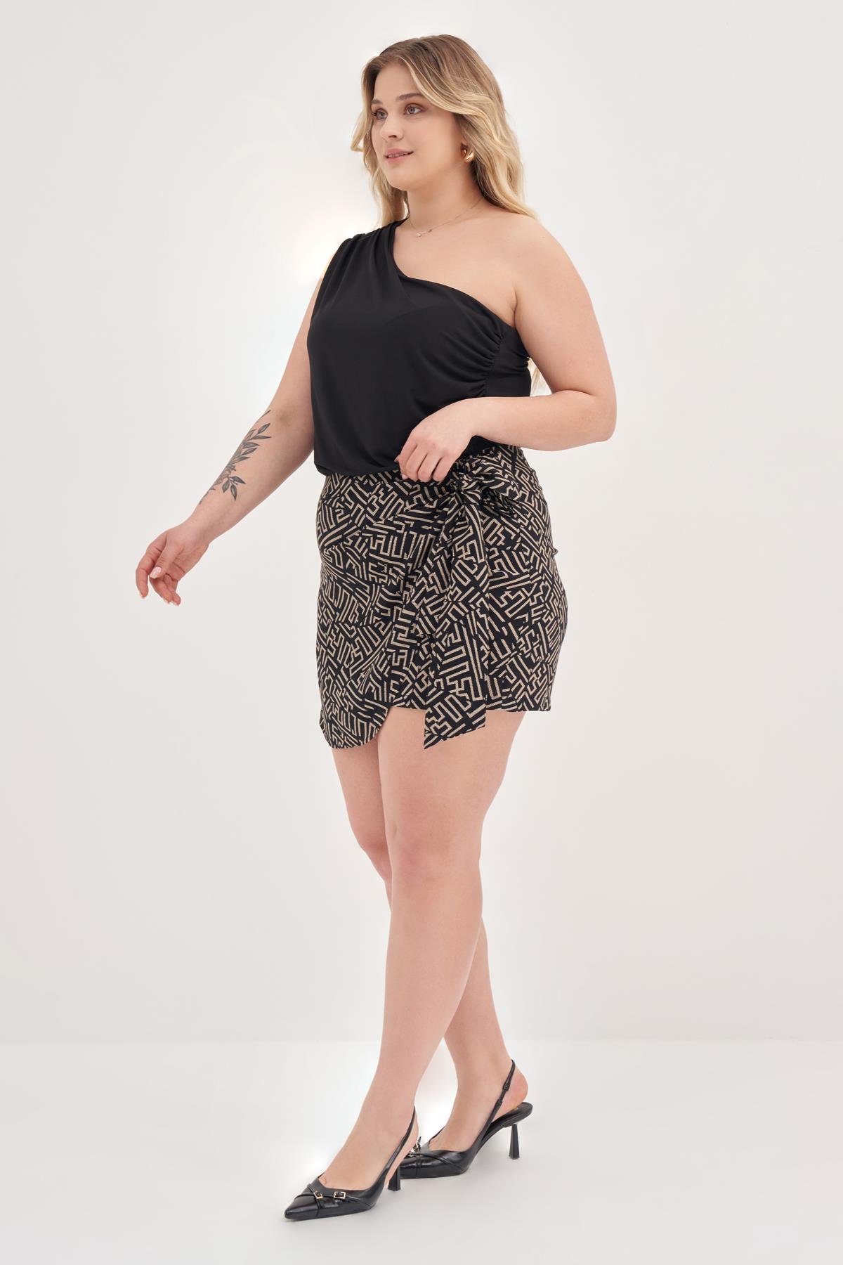 Myline-Bağlamalı Şort Etek-Büyük Beden Etek-139175