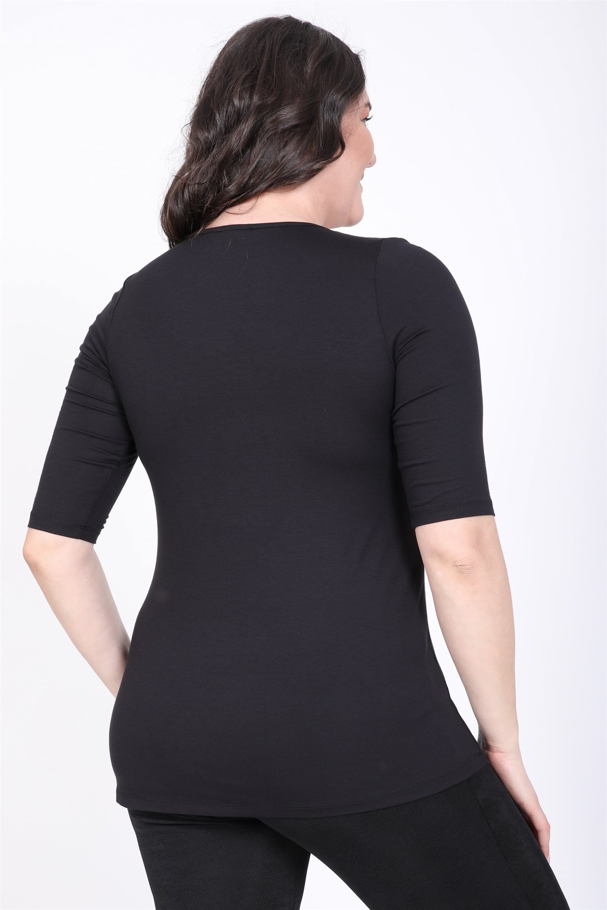 Myline-Balerin Yaka Fermuarlı Bluz-Büyük Beden Bluz-35313