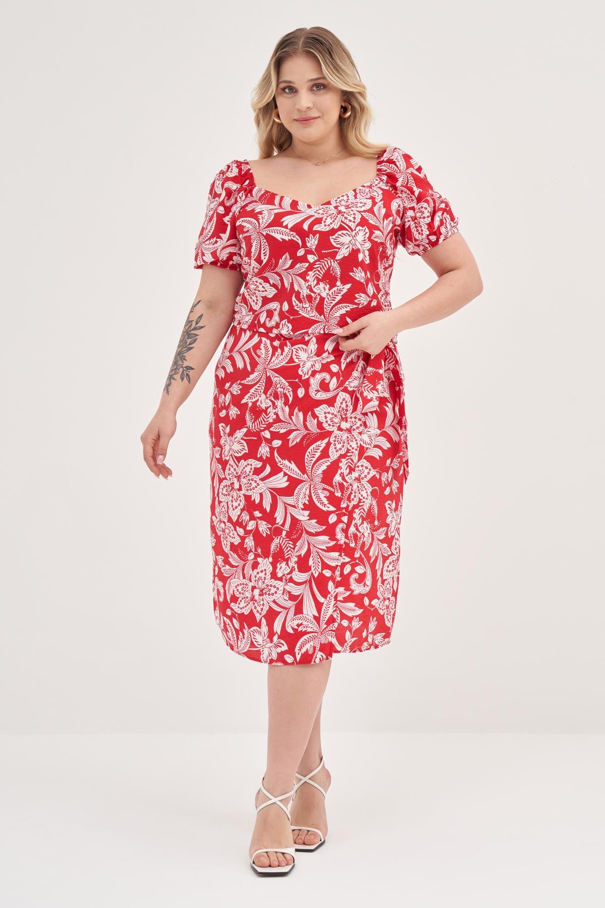 Myline-Balon Kol Gipeli Top-Büyük Beden Bluz-139071