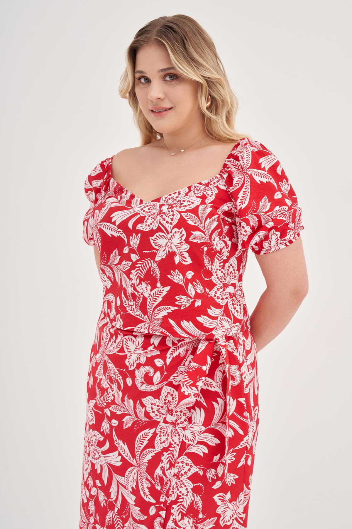 Myline-Balon Kol Gipeli Top-Büyük Beden Bluz-139071