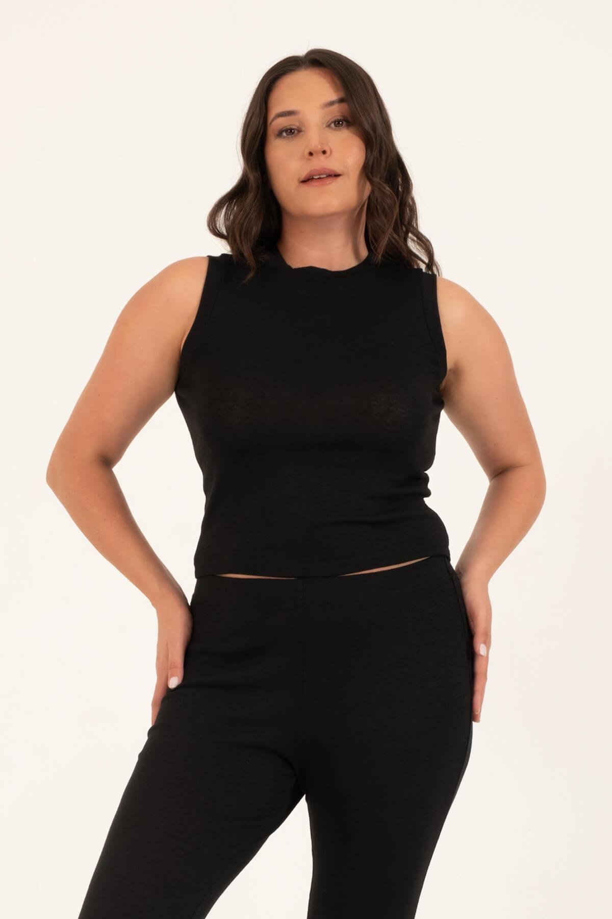 Myline-Basic Kolsuz Triko Top-Büyük Beden Tişört-118397