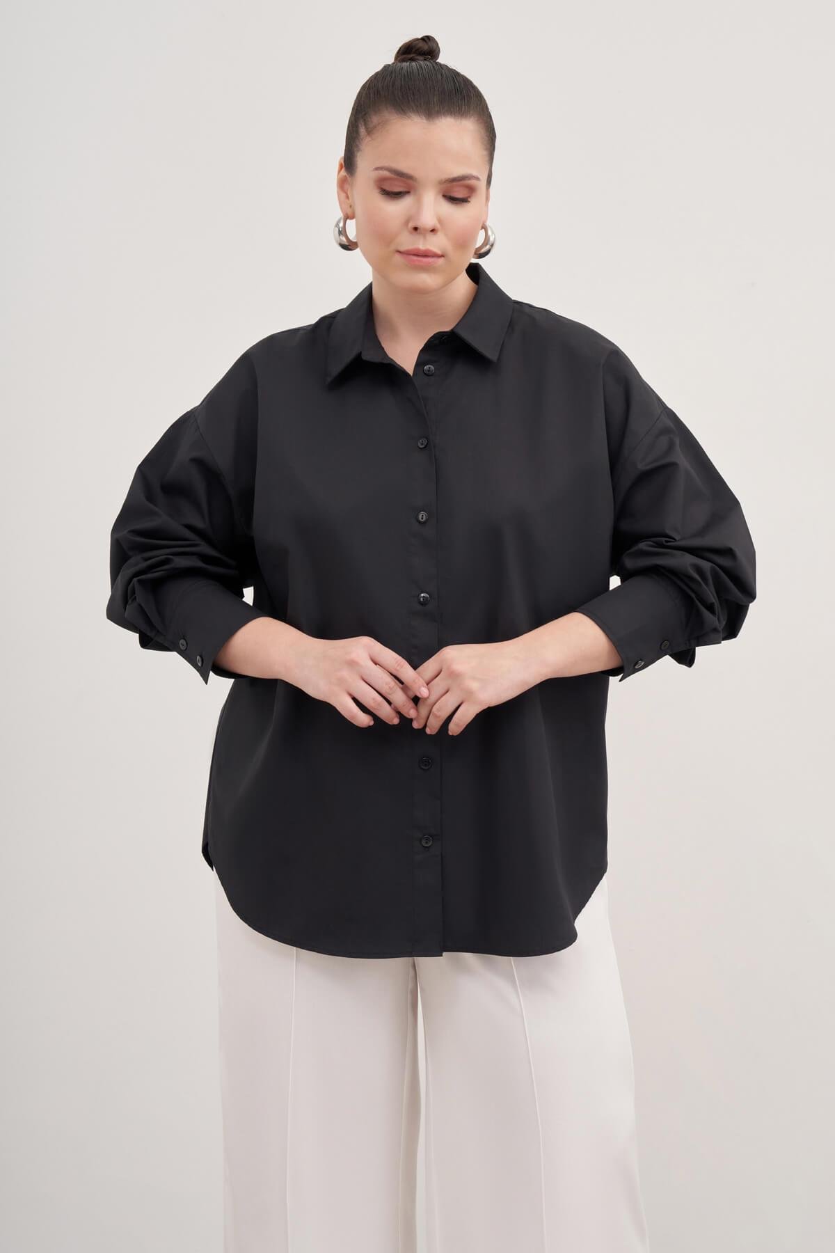 Myline-Basic Poplin Gömlek -Büyük Beden Gömlek-139139