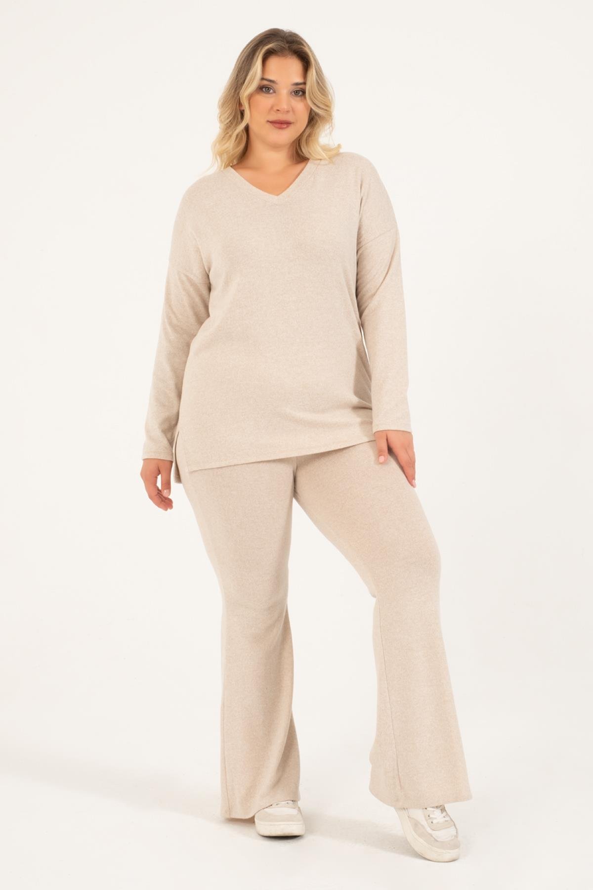 Myline-Basic V Yaka Triko Kazak-Büyük Beden Tunik-88140