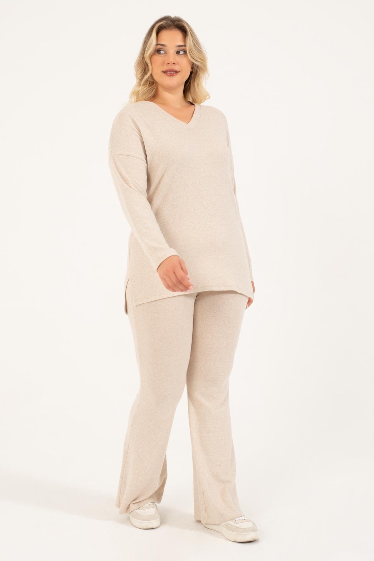 Myline-Basic V Yaka Triko Kazak-Büyük Beden Tunik-88140