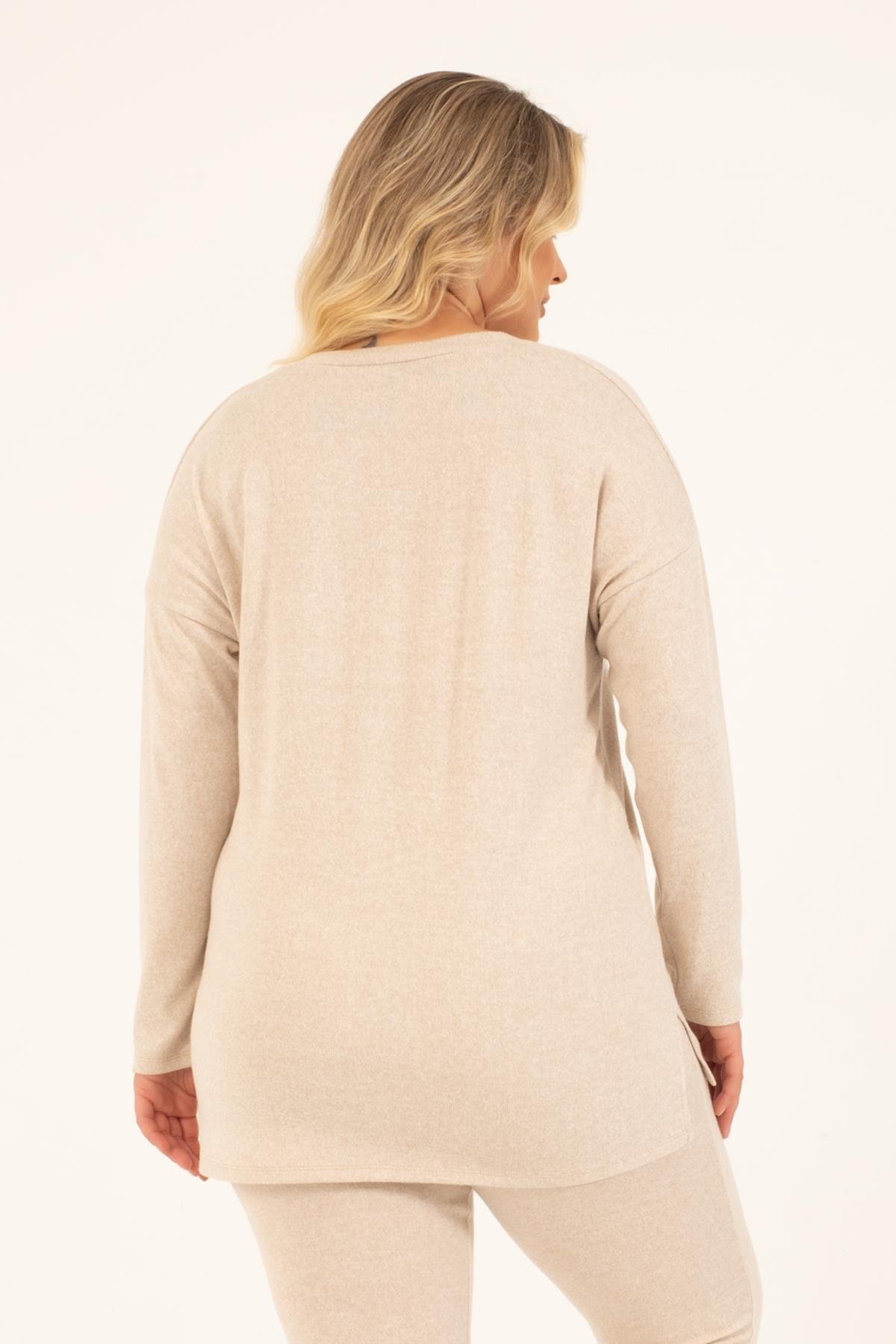 Myline-Basic V Yaka Triko Kazak-Büyük Beden Tunik-88140