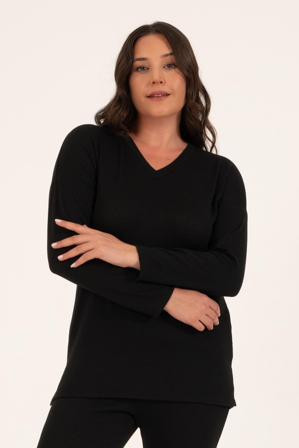 Myline-Basic V Yaka Triko Kazak -Büyük Beden Tunik-88141