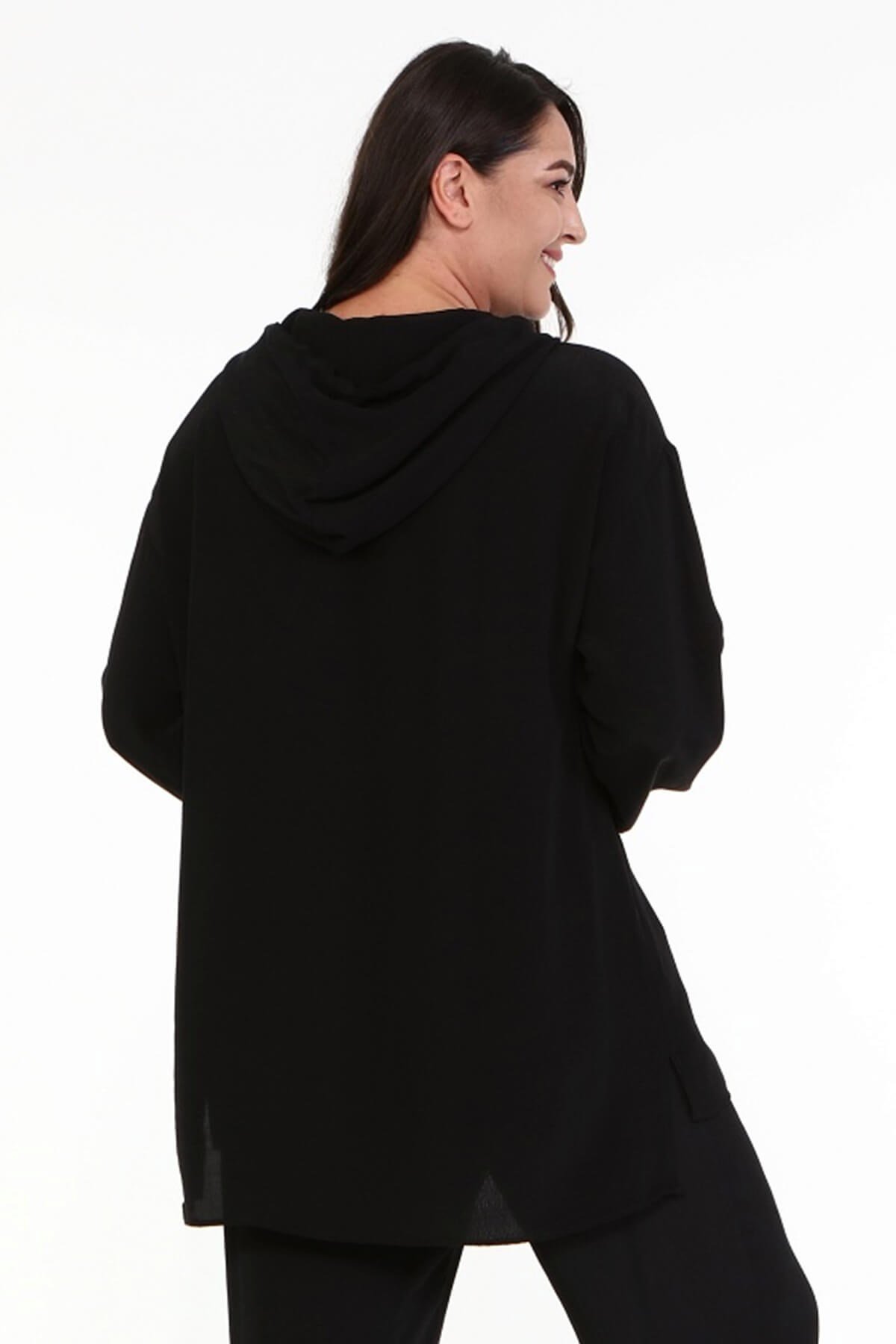 Myline-Baskılı Kapüşonlu Sweatshirt-Büyük Beden Bluz-67039