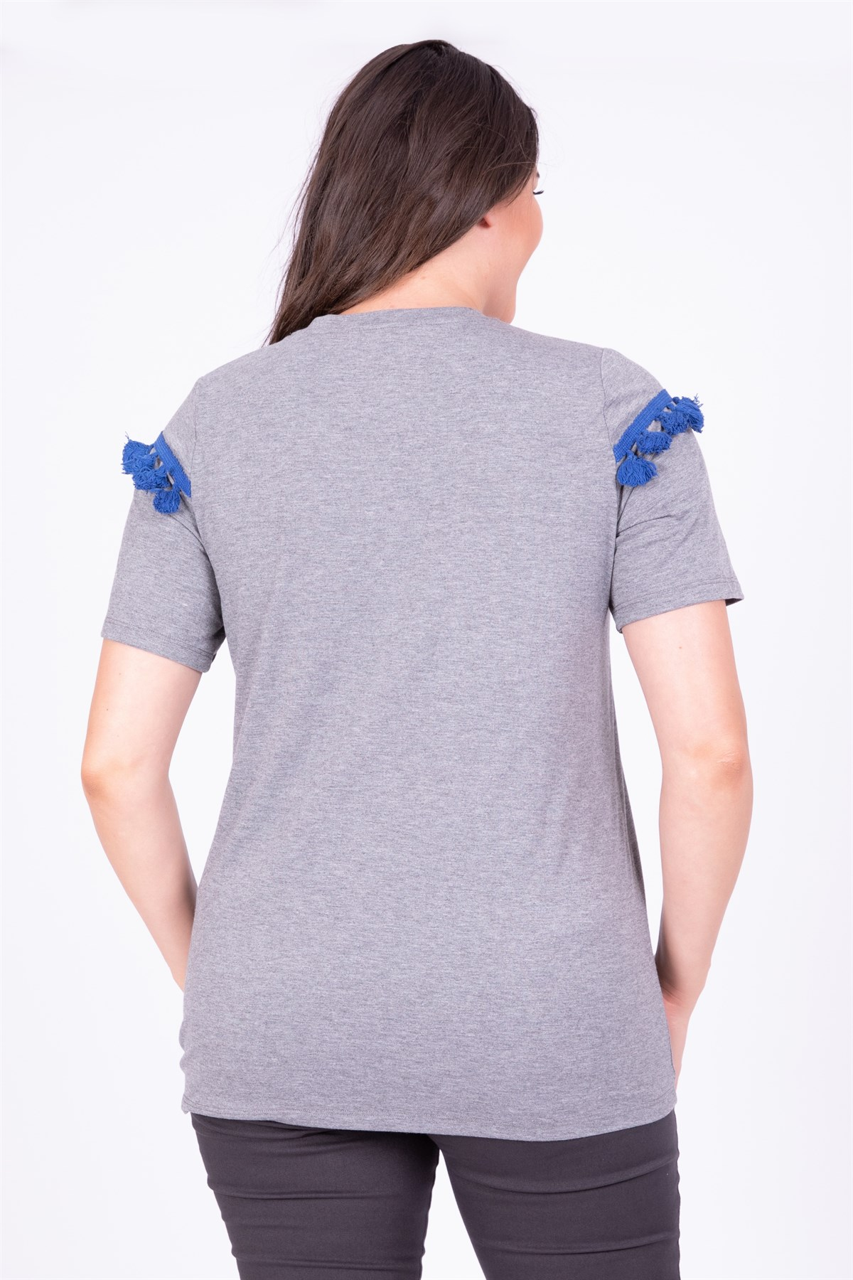 Myline-Bedeni Püsküllü T-Shirt-Büyük Beden Tişört-23572-m