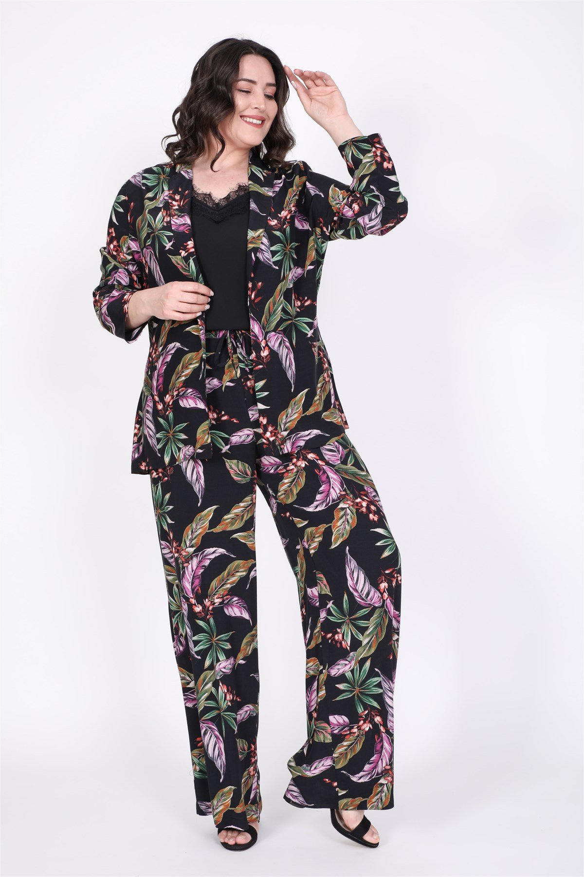 Myline-Belden Bağlamalı Astarsız Ceket-Büyük Beden Ceket-45383