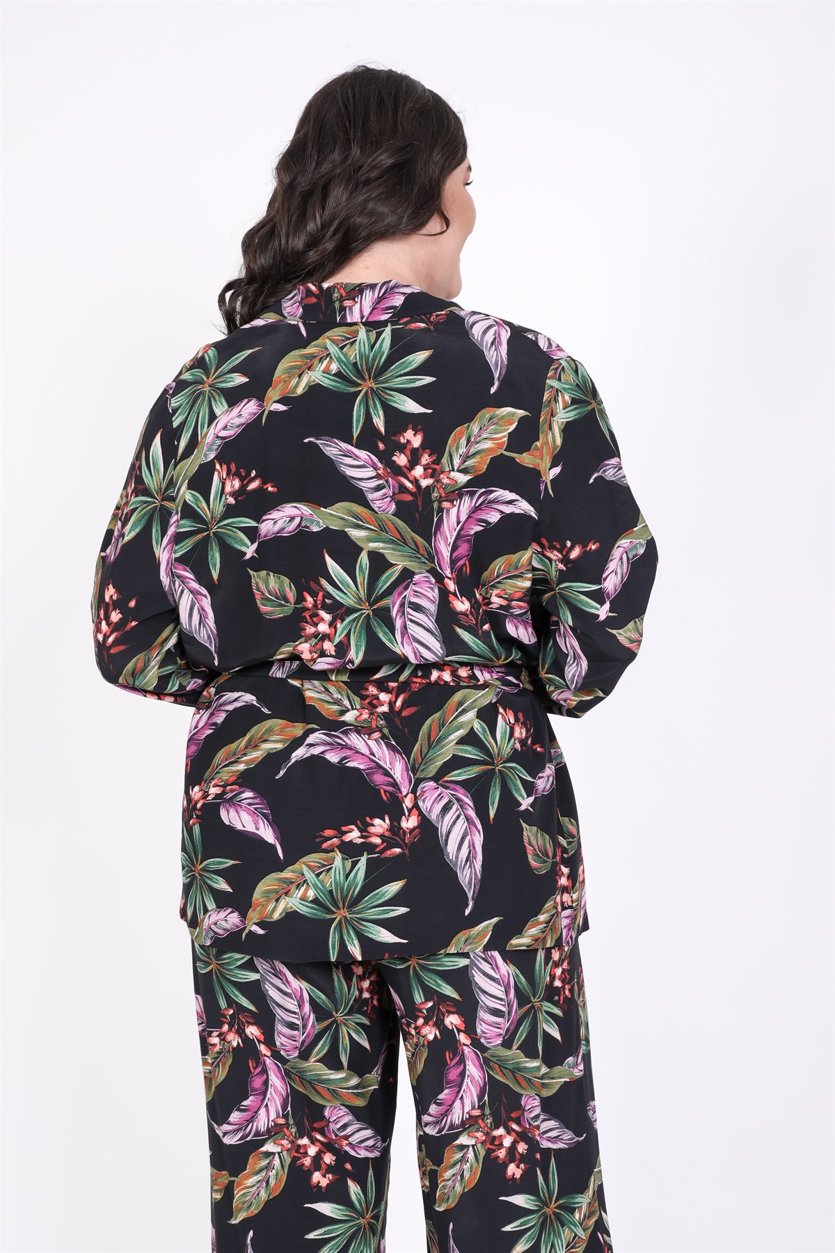 Myline-Belden Bağlamalı Astarsız Ceket-Büyük Beden Ceket-45383