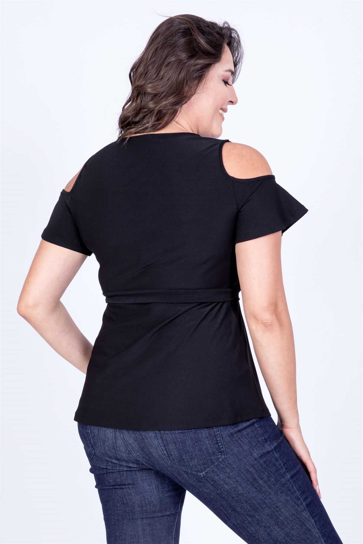 Myline-Belden Kemerli Bluz-Büyük Beden Bluz-35145