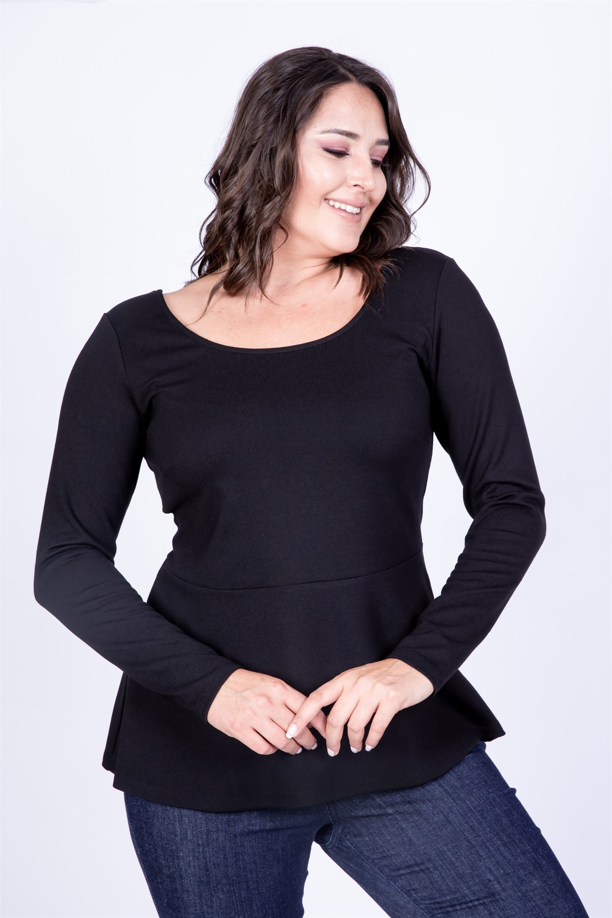 Myline-Bele Oturan Balerin Yaka Bluz-Büyük Beden Bluz-34945