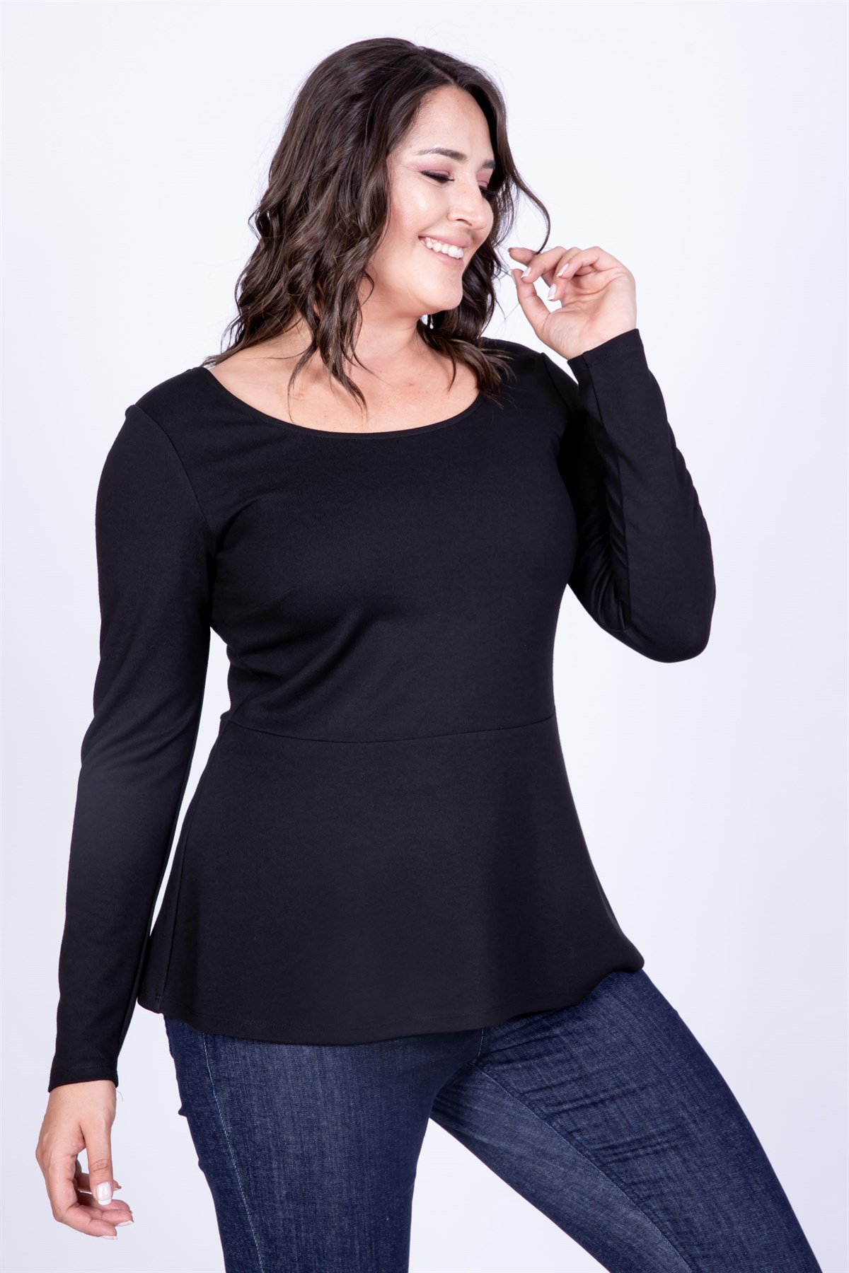 Myline-Bele Oturan Balerin Yaka Bluz-Büyük Beden Bluz-34945