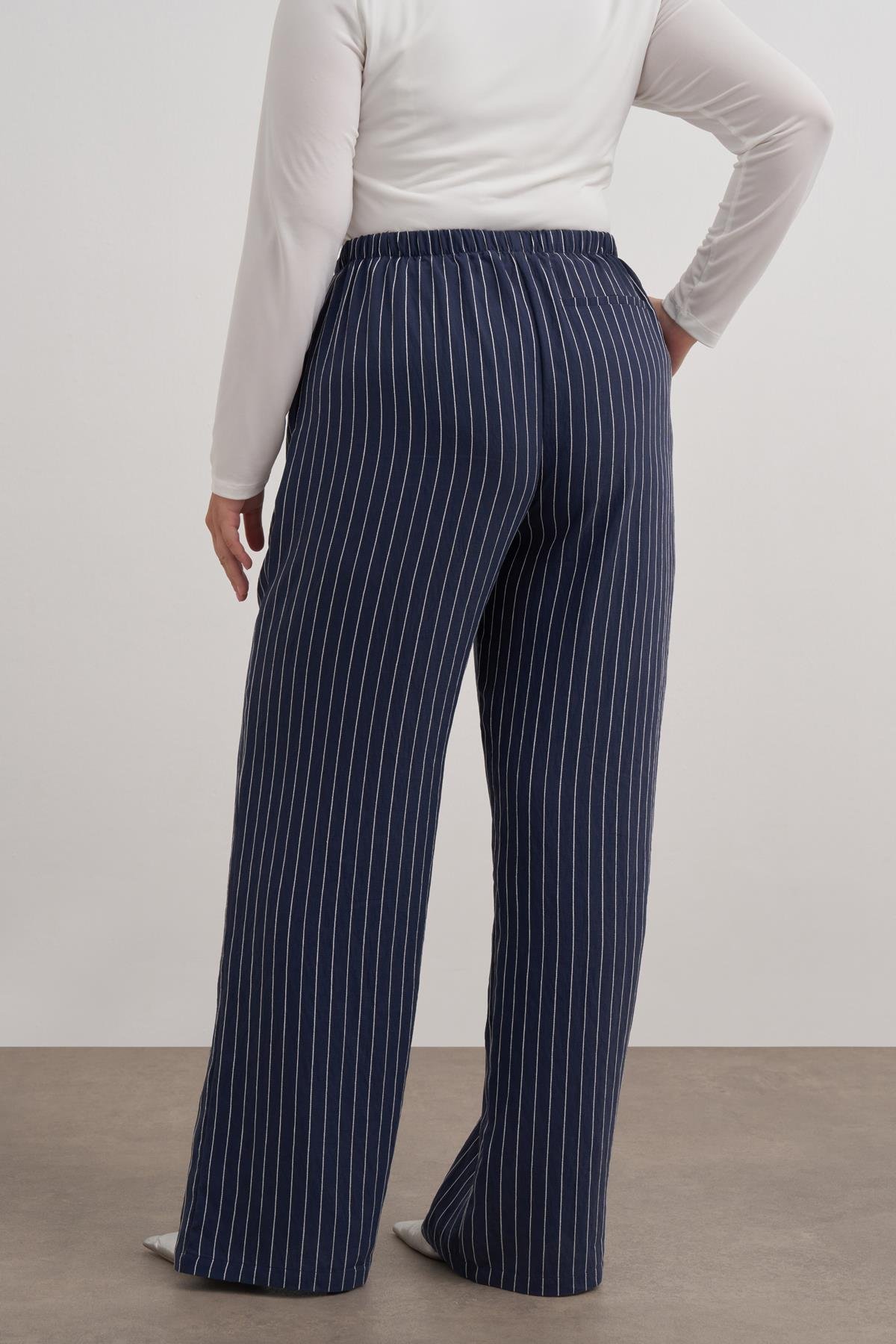 Myline-Beli Bağcıklı Düz Kesim Pantolon-Büyük Beden Pantolon-149575