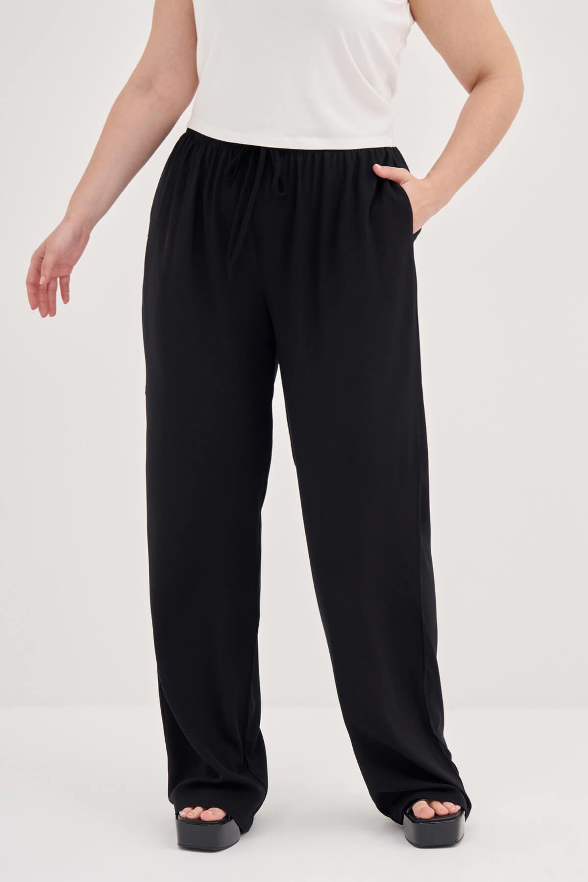 Myline-Beli Bağcıklı Düz Kesim Pantolon-Büyük Beden Pantolon-139209