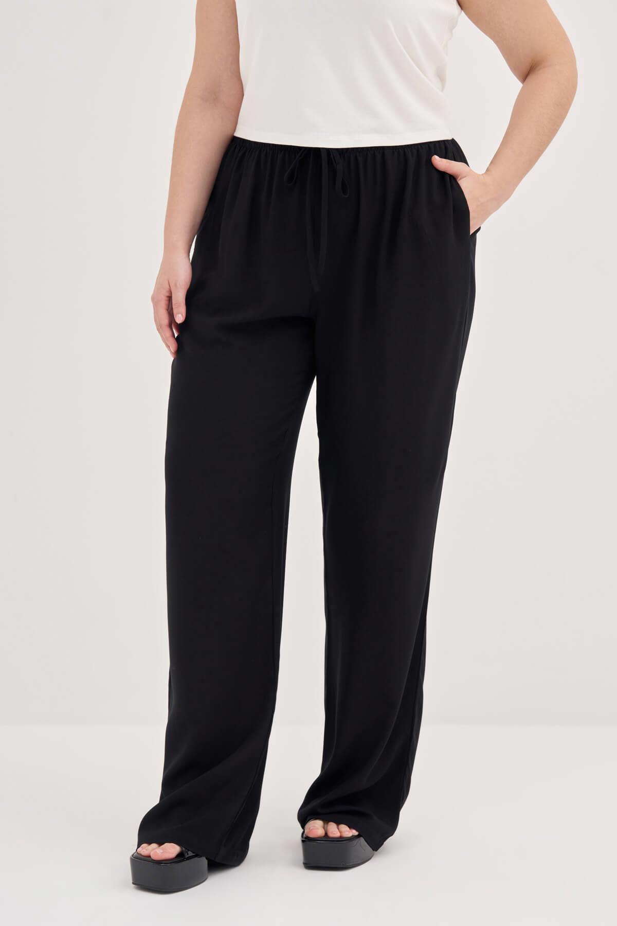 Myline-Beli Bağcıklı Düz Kesim Pantolon-Büyük Beden Pantolon-139209