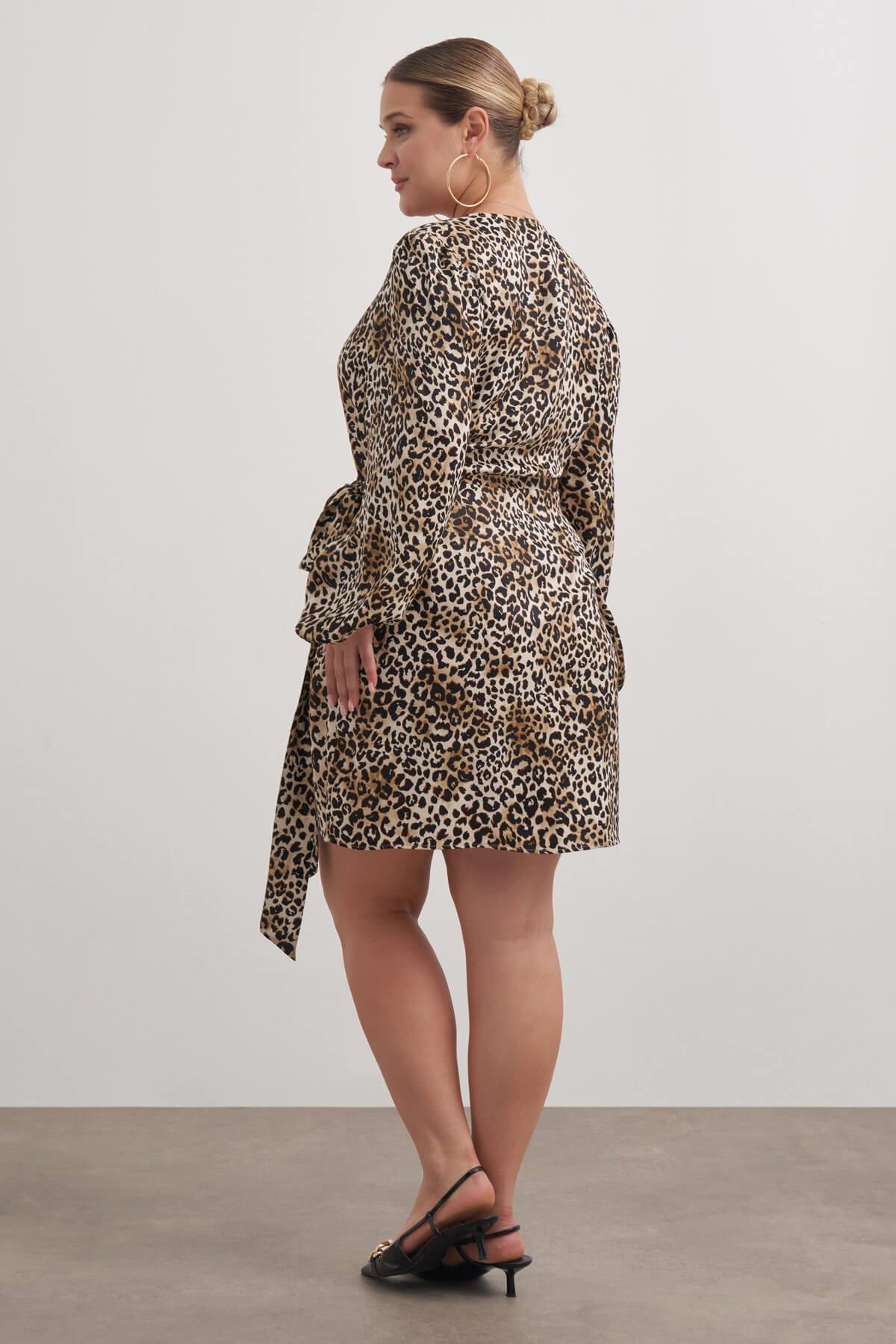 Myline-Beli Kuşaklı Leopar Elbise-Büyük Beden Elbise-149546