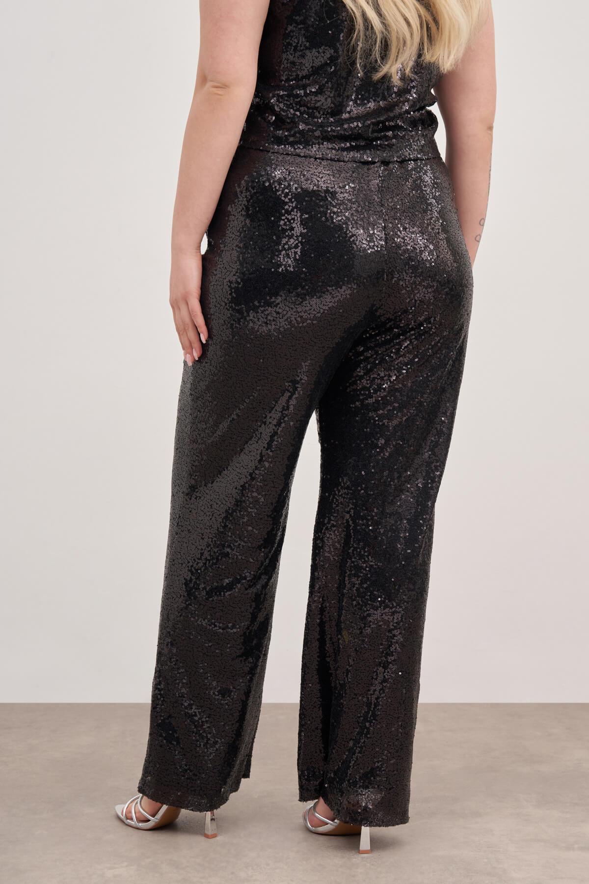 Myline-Beli Lastikli Astarlı Payetli Pantolon-Büyük Beden Pantolon-129007