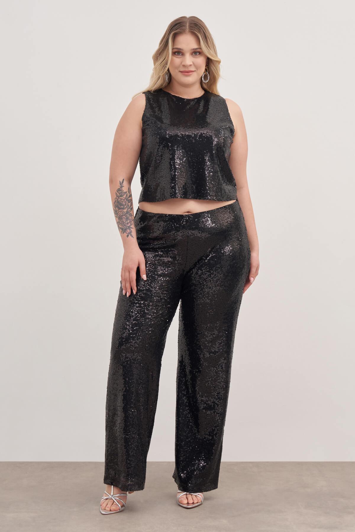 Beli Lastikli Astarlı Payetli Pantolon