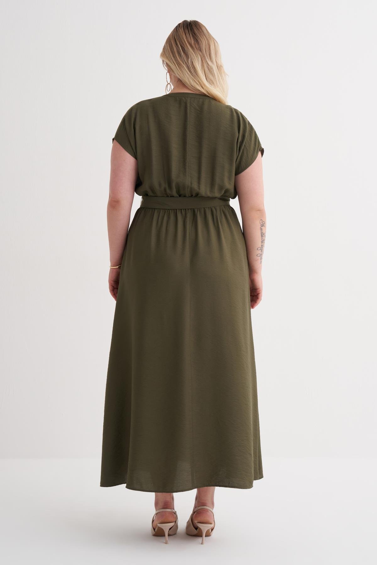 Myline-Beli Lastikli Cepli Kemer Detaylı Elbise-Büyük Beden Elbise-149944